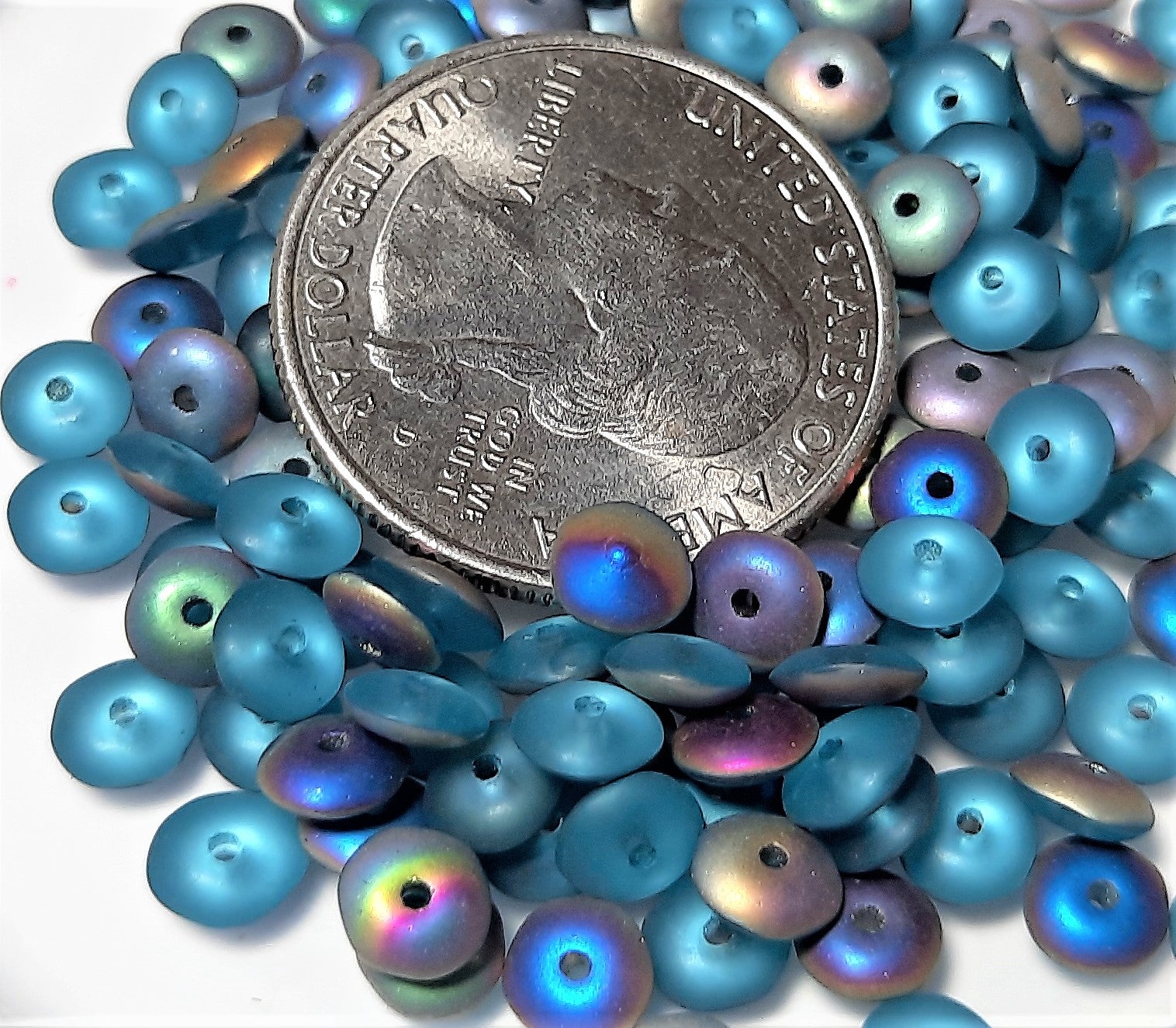 5mm Frosted Aqua Vitrail Light Smooth Pressed Glass Rondelle Beads 100ct