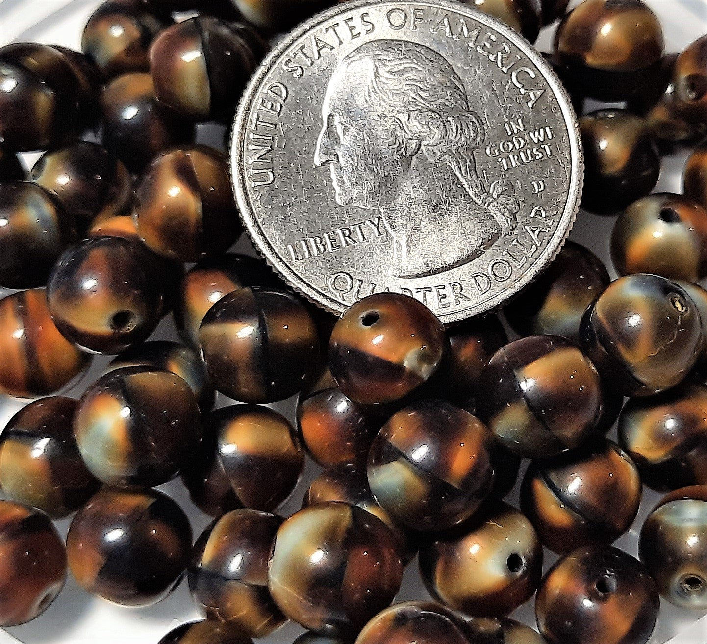 8mm Tiger Eye Smooth Round Druk Czech Glass Beads 15ct