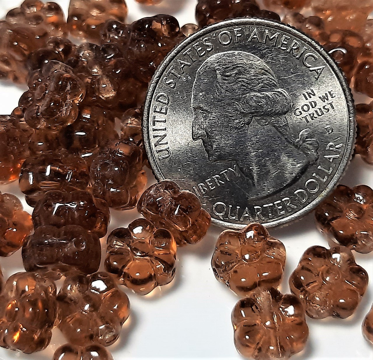 8mm Smoke Topaz Flower Czech Glass Beads 75ct