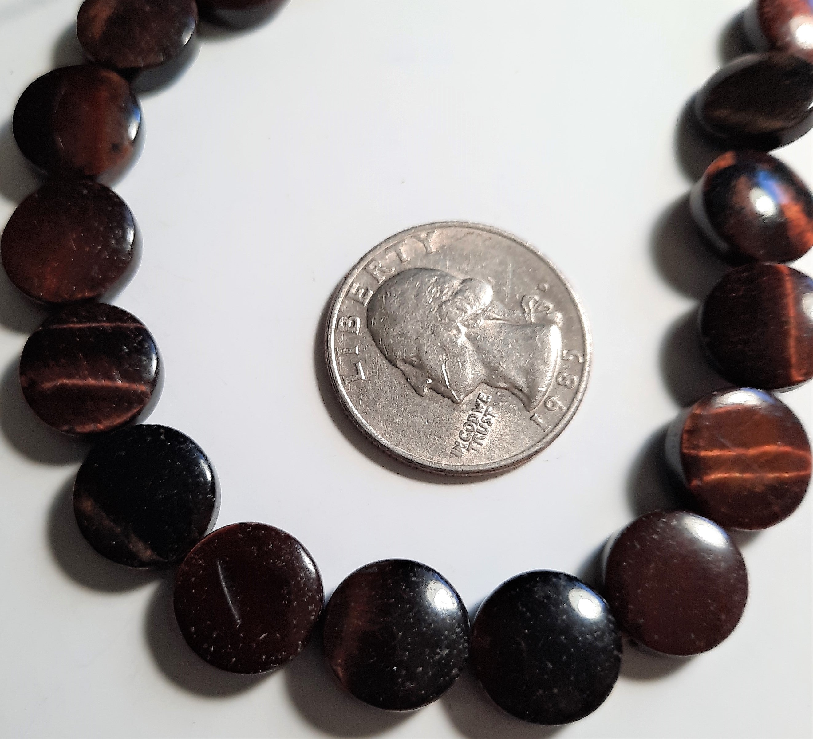 Red Tiger Eye 12mm Coin Dakota Stones 8-Inch ACTUAL STRAND