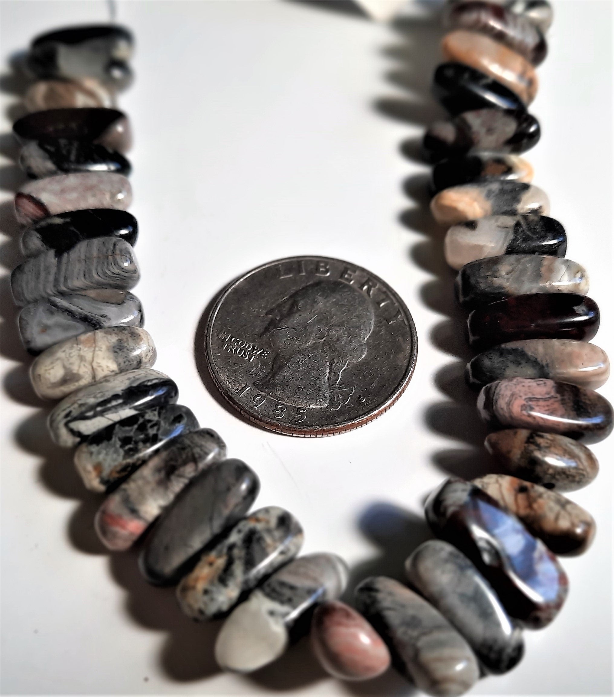 Black Silver Leaf Jasper 5x15 Center Drill Flat Chip Dakota Stones 20ct