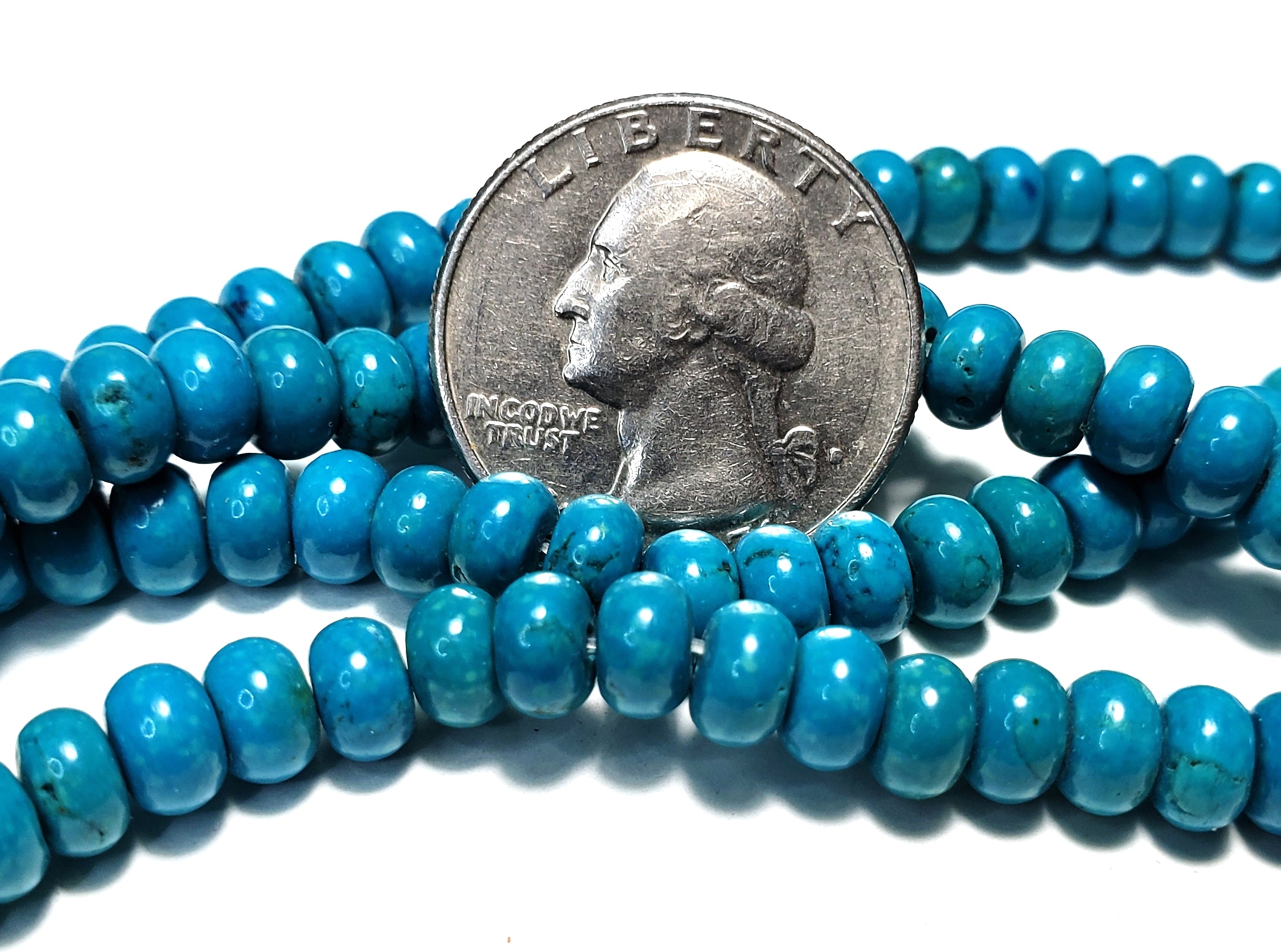 6x3mm Chinese Green Turquoise Smooth Rondelle Gemstone Beads 8-Inch Strand