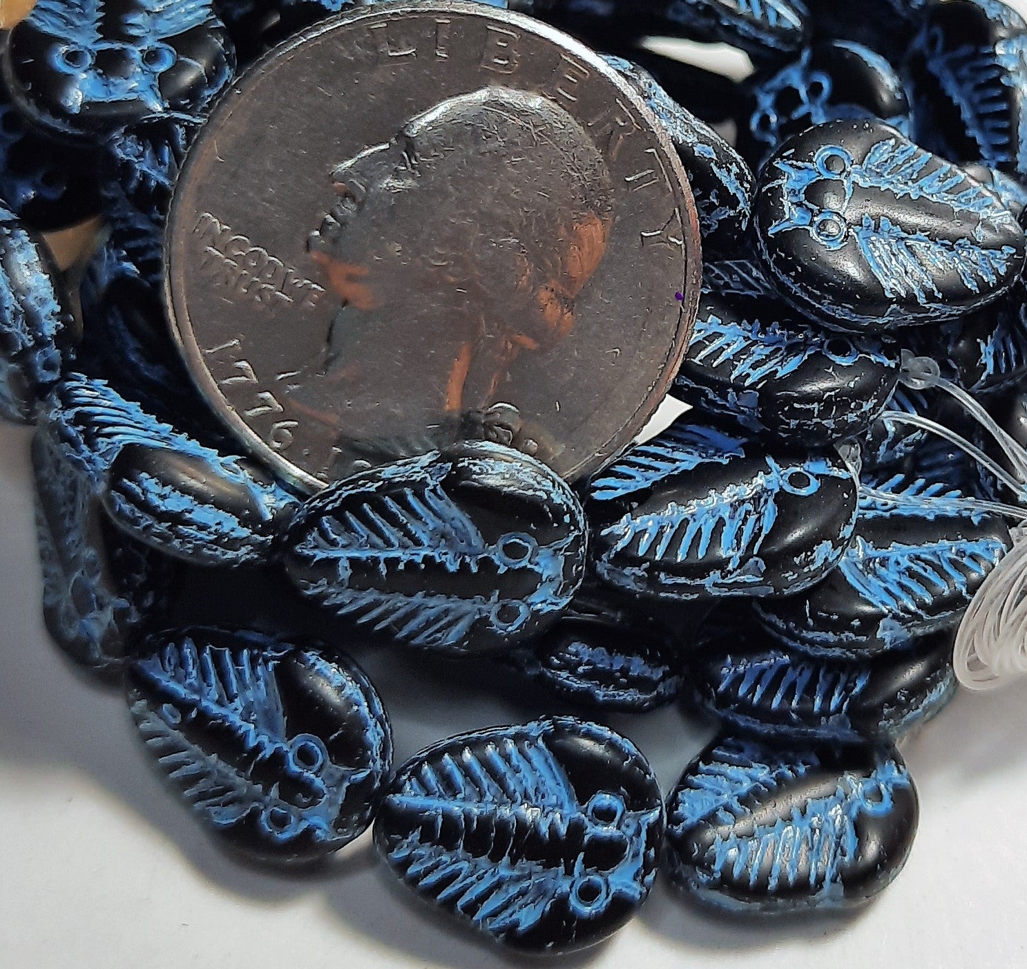 11x13mm Trilobite Black with Turquoise Wash Czech Glass Beads 10ct