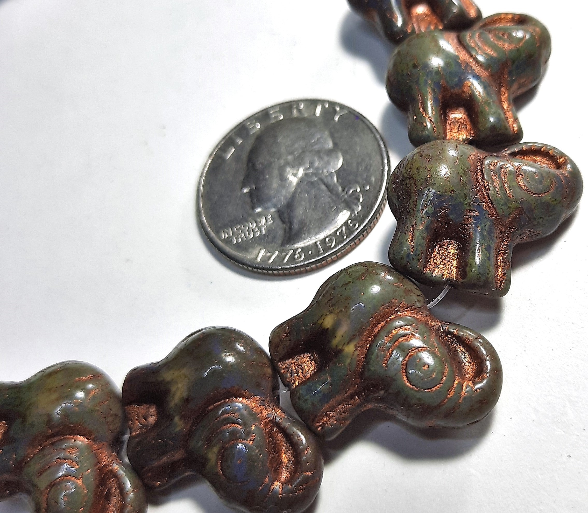 20x23mm Elephant Grape with a Brown Wash Czech Glass Beads 2ct