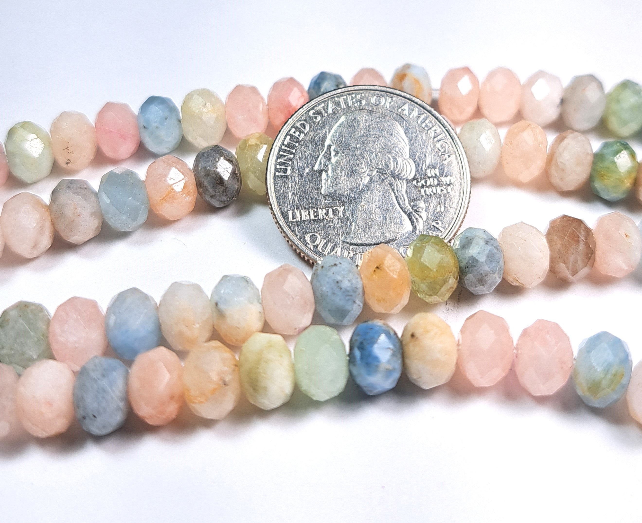 6x4mm Morganite Faceted Rondelle Gemstone Beads 8-Inch Strand