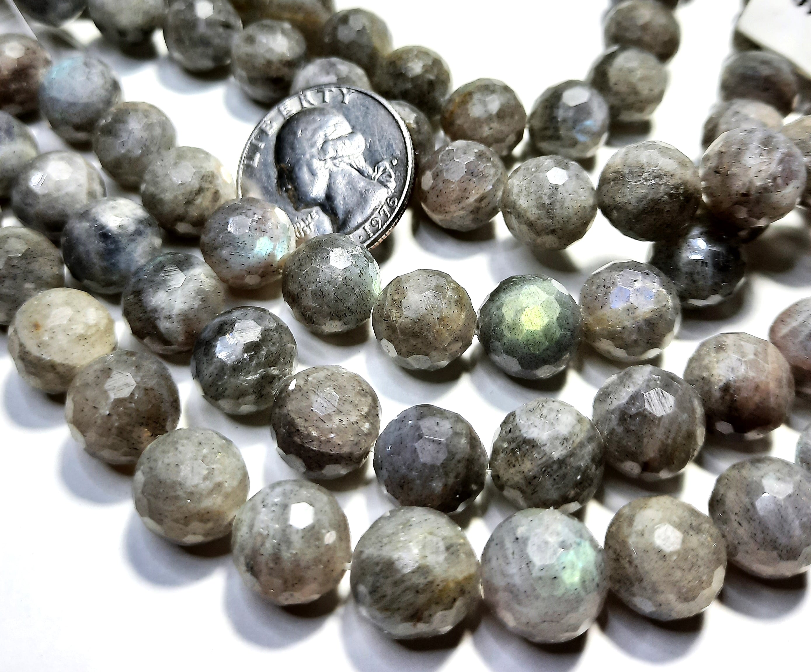 12mm Grade A White Labradorite Faceted Round Gemstone Beads 8-Inch Strand