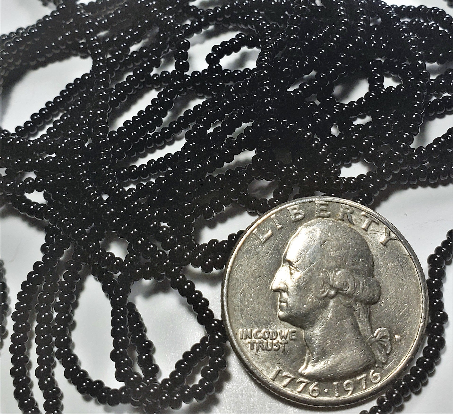 11/0 Jet Black Strung Opaque Czech Seed Beads Full Hank