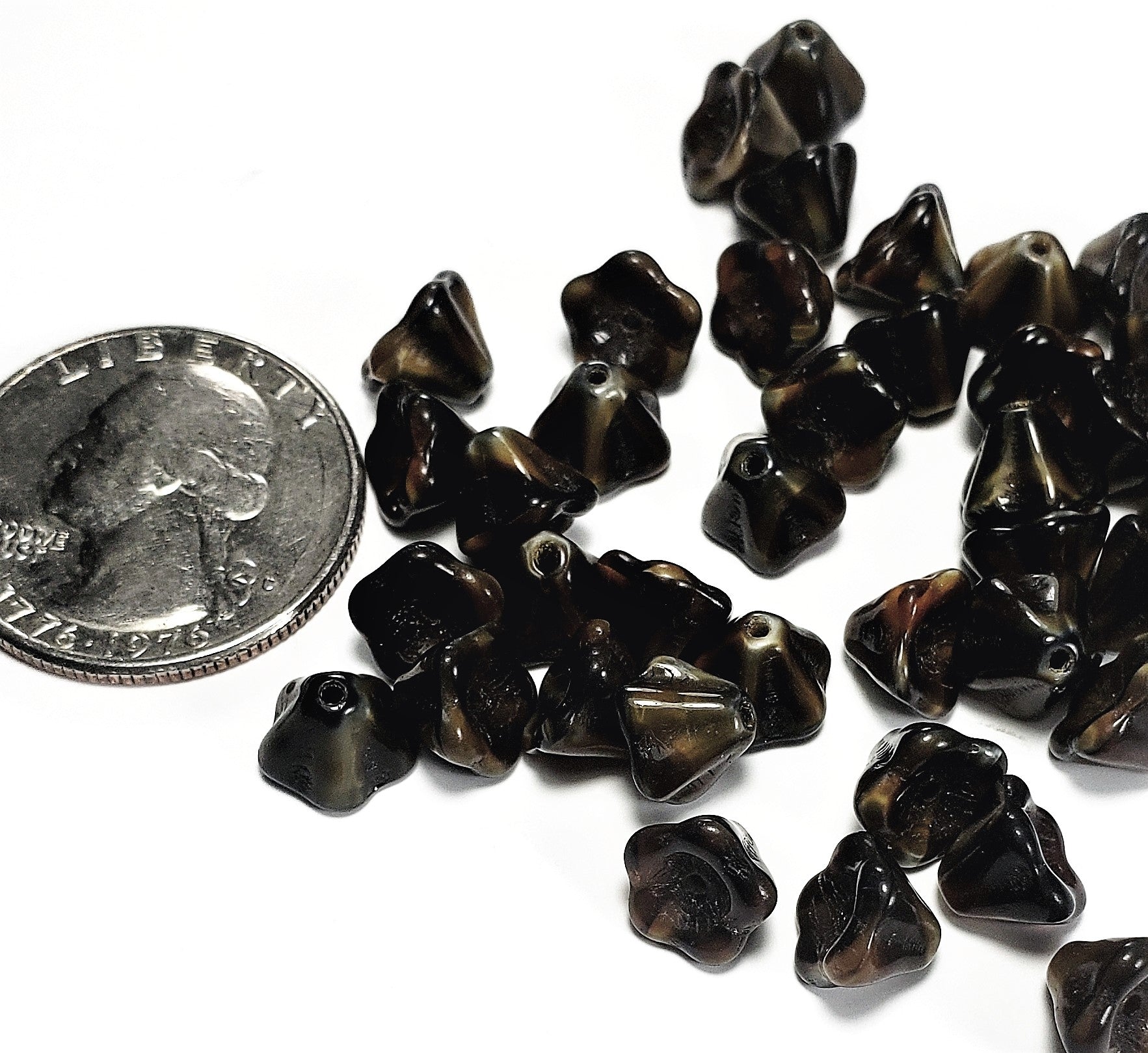 6x8mm Tiger Eye Czech Glass Bell-Shaped Flower 30ct