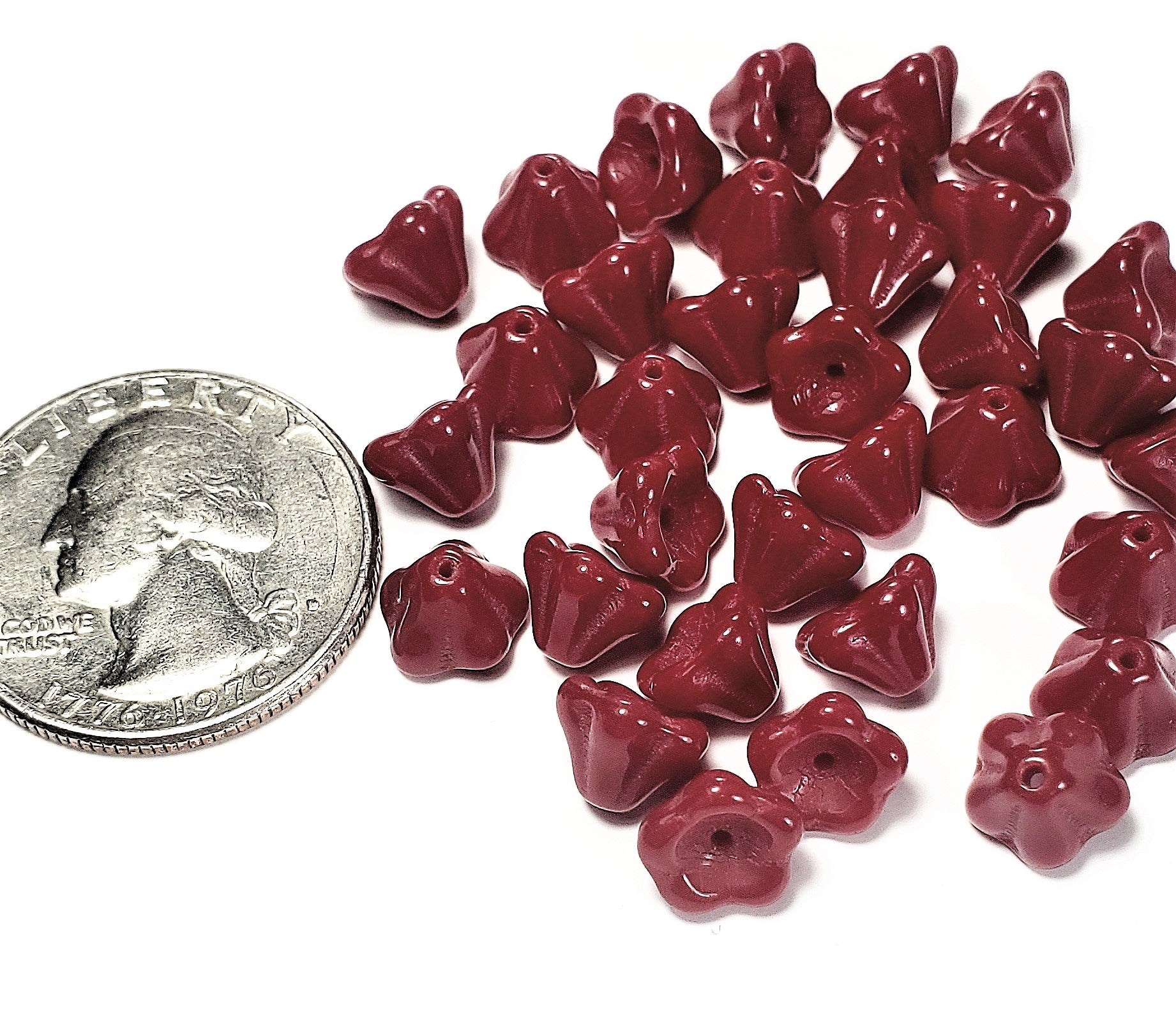 6x8mm Blood Red Czech Glass Bell-Shaped Flower 30ct
