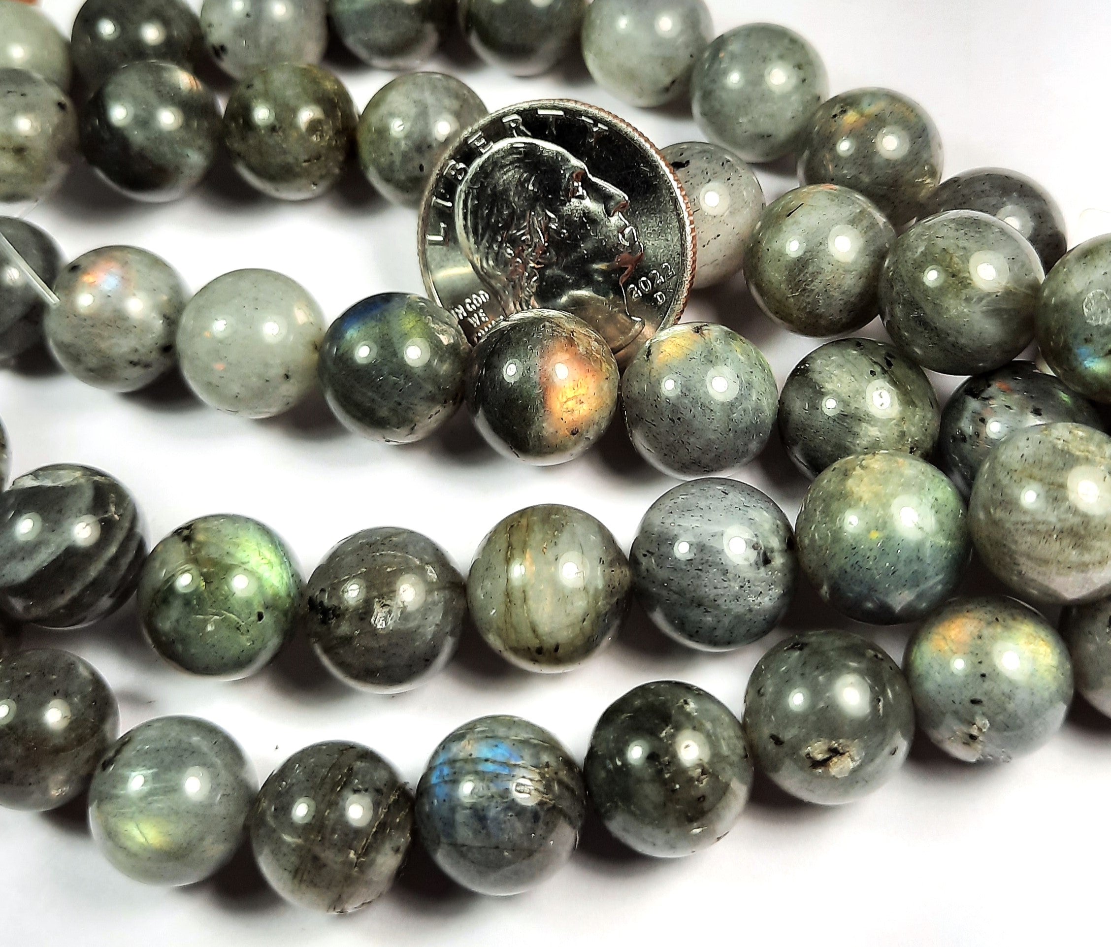 12mm White Labradorite Grade A Round Gemstone Beads 8-Inch Strand