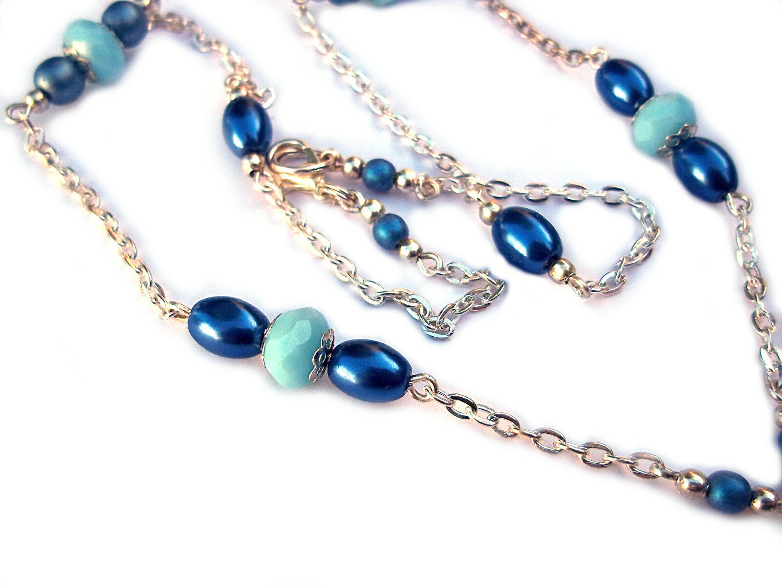 Aqua and Blue Pearl Dwarven Hammer D&D RPG Dice Necklace D8 Geek Fantasy Jewelry