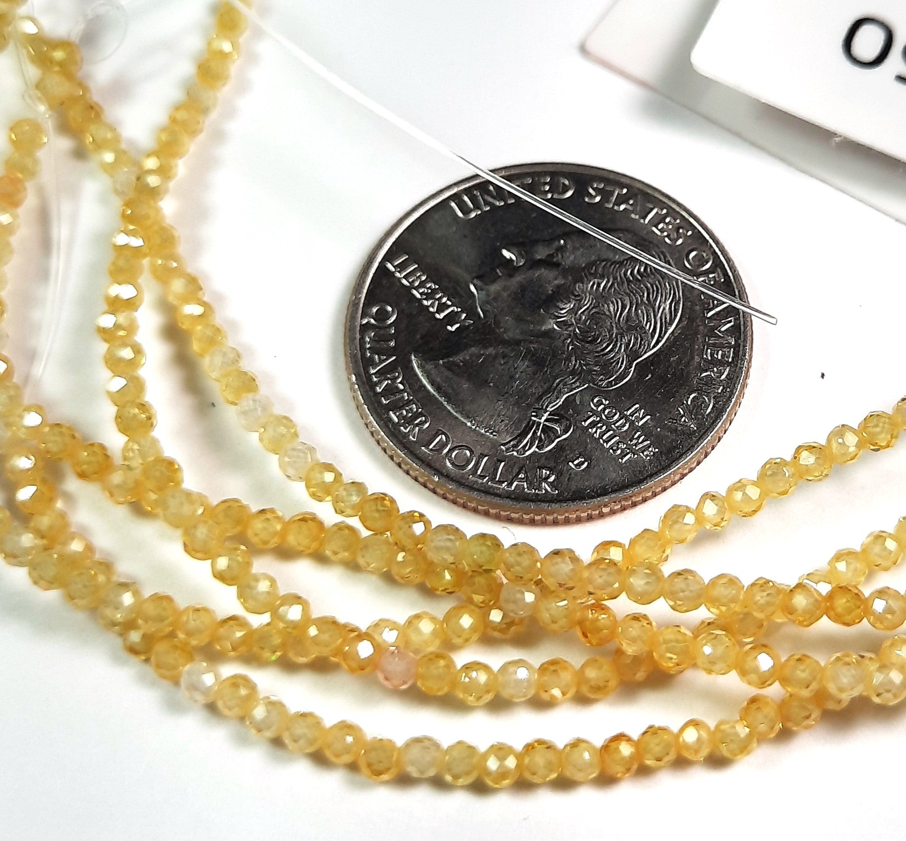 2mm Cubic Zirconia Gold Yellow Faceted Round Gemstone Beads 8-Inch Strand