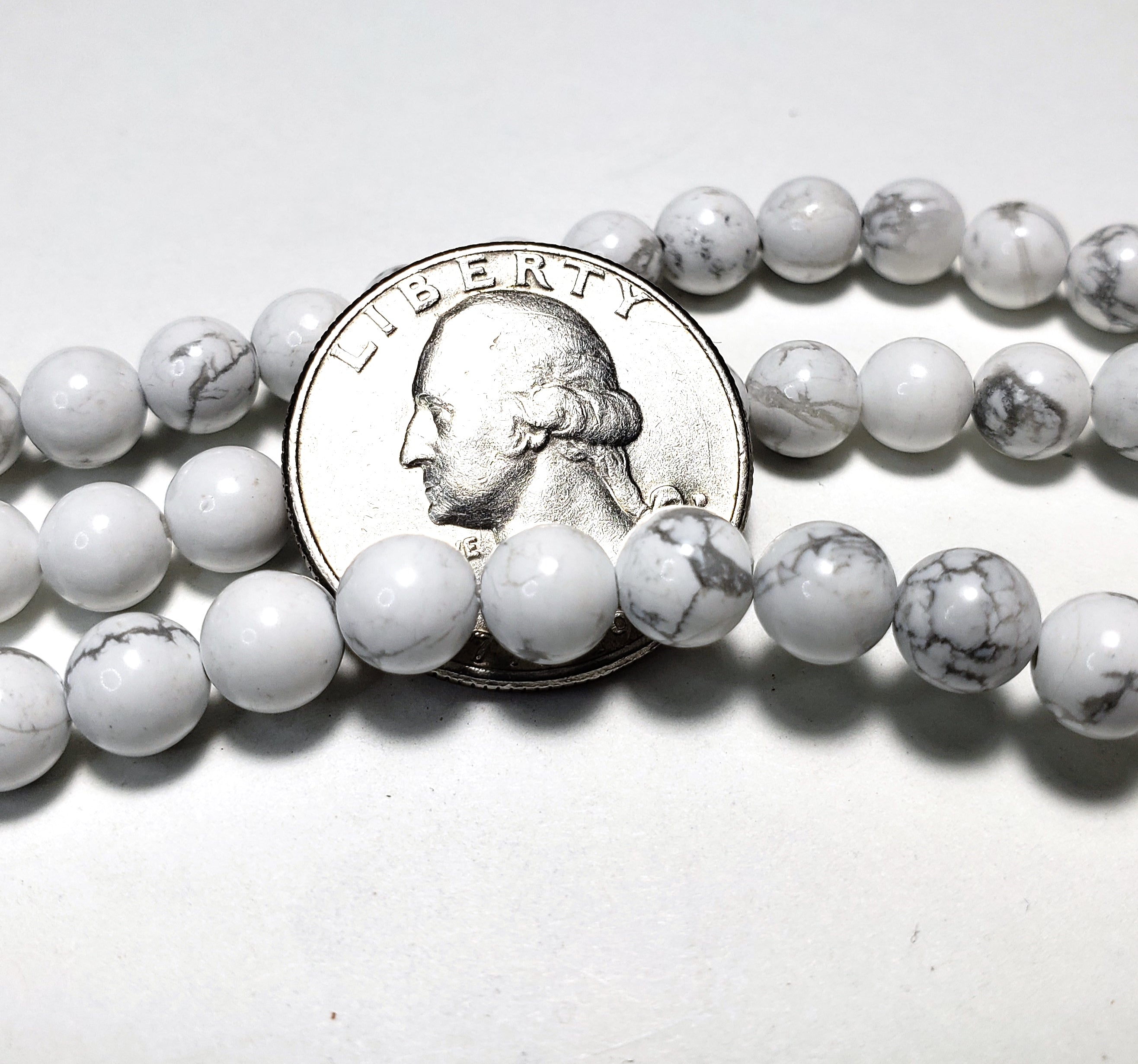 6mm White Howlite Round Gemstone Beads 8-Inch Strand