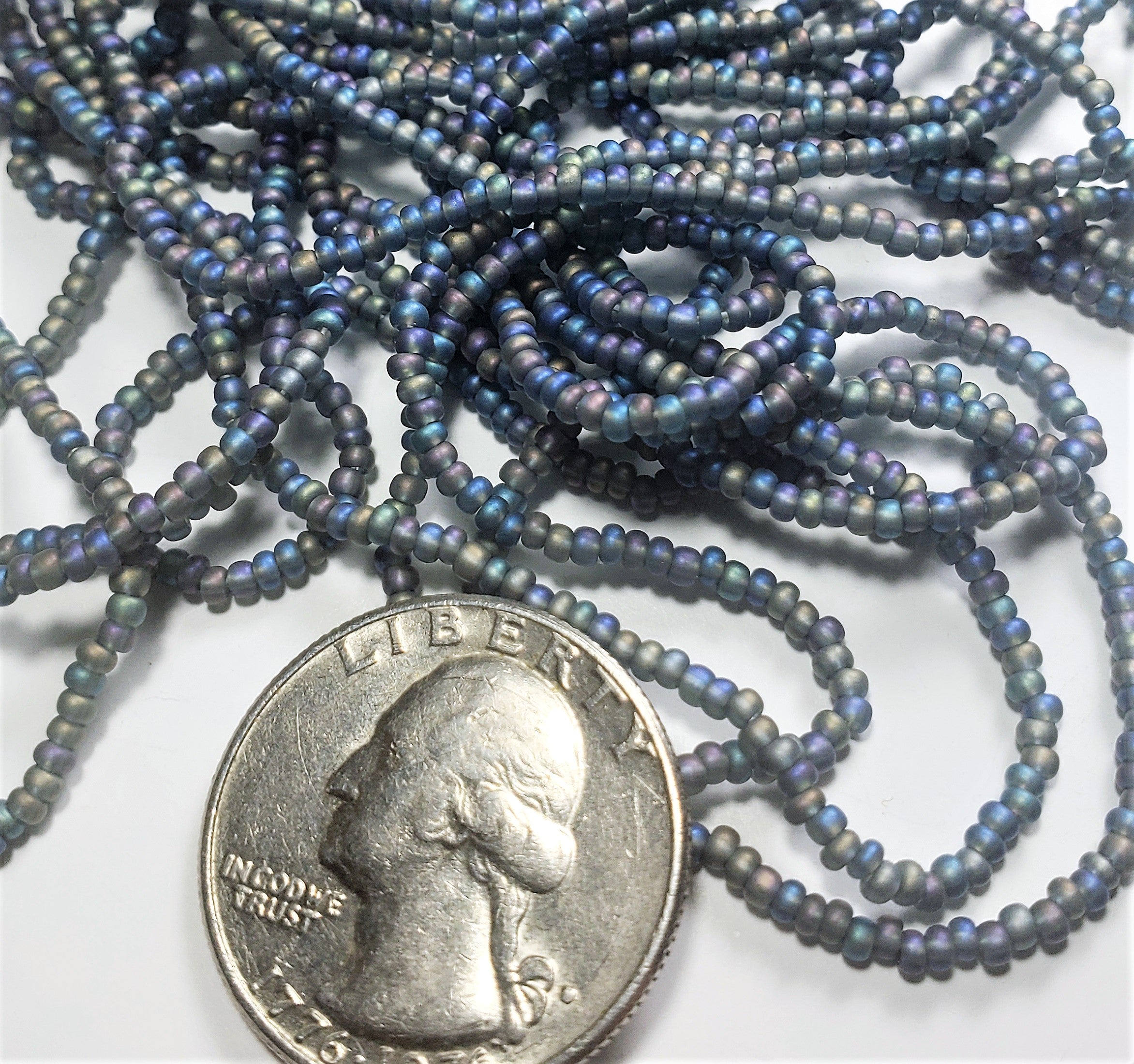 11/0 Black Diamond Matte AB Czech Seed Beads Full Hank