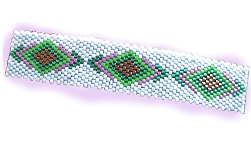 Abstract Fig Orchard Geometric Diamonds Large Handcrafted Beaded Barrette in Bronze Green Purple and Gray with Authentic French Clip