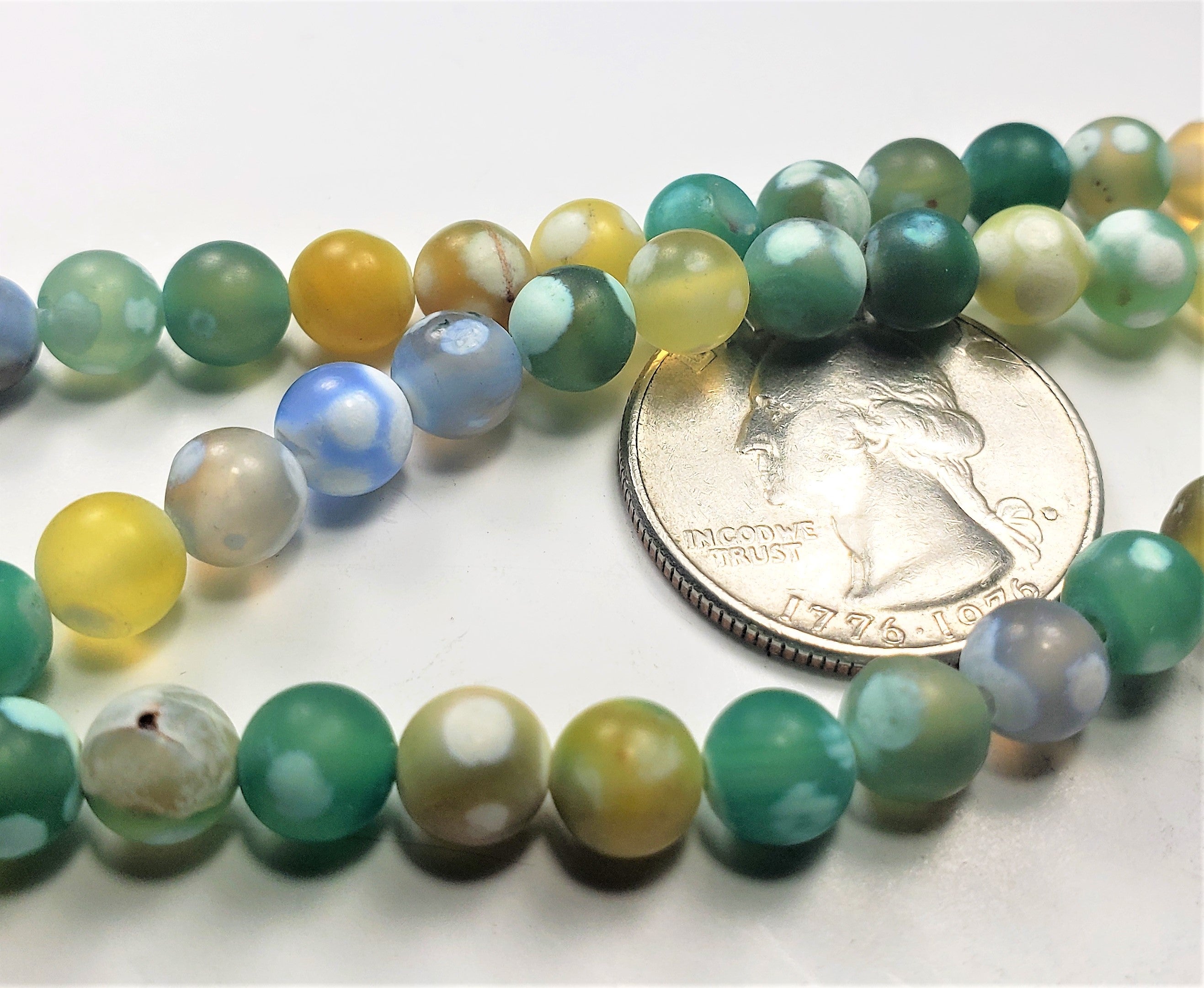 6mm Matte Spotted Fire Crackle Agate Mixed Round Gemstone Beads 8-inch Strand