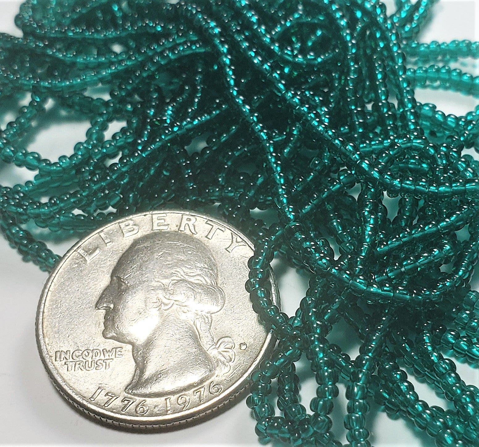 11/0 Transparent Teal Czech Seed Beads Full Hank
