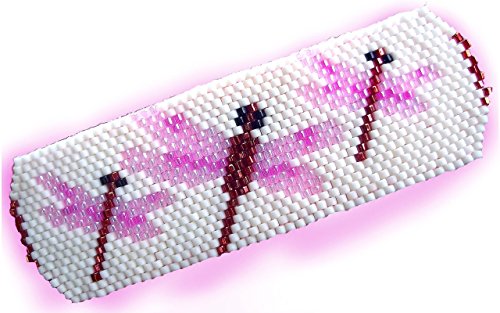 Cute Pink Dragonfly Handmade Large Beaded Barrette with Authentic French Clip