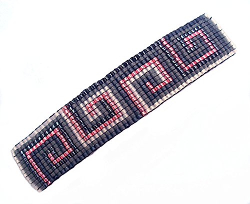 Retro Square Spiral Large Beaded Barrette Handmade Greek Key in Grey and Pink with Authentic French Clip