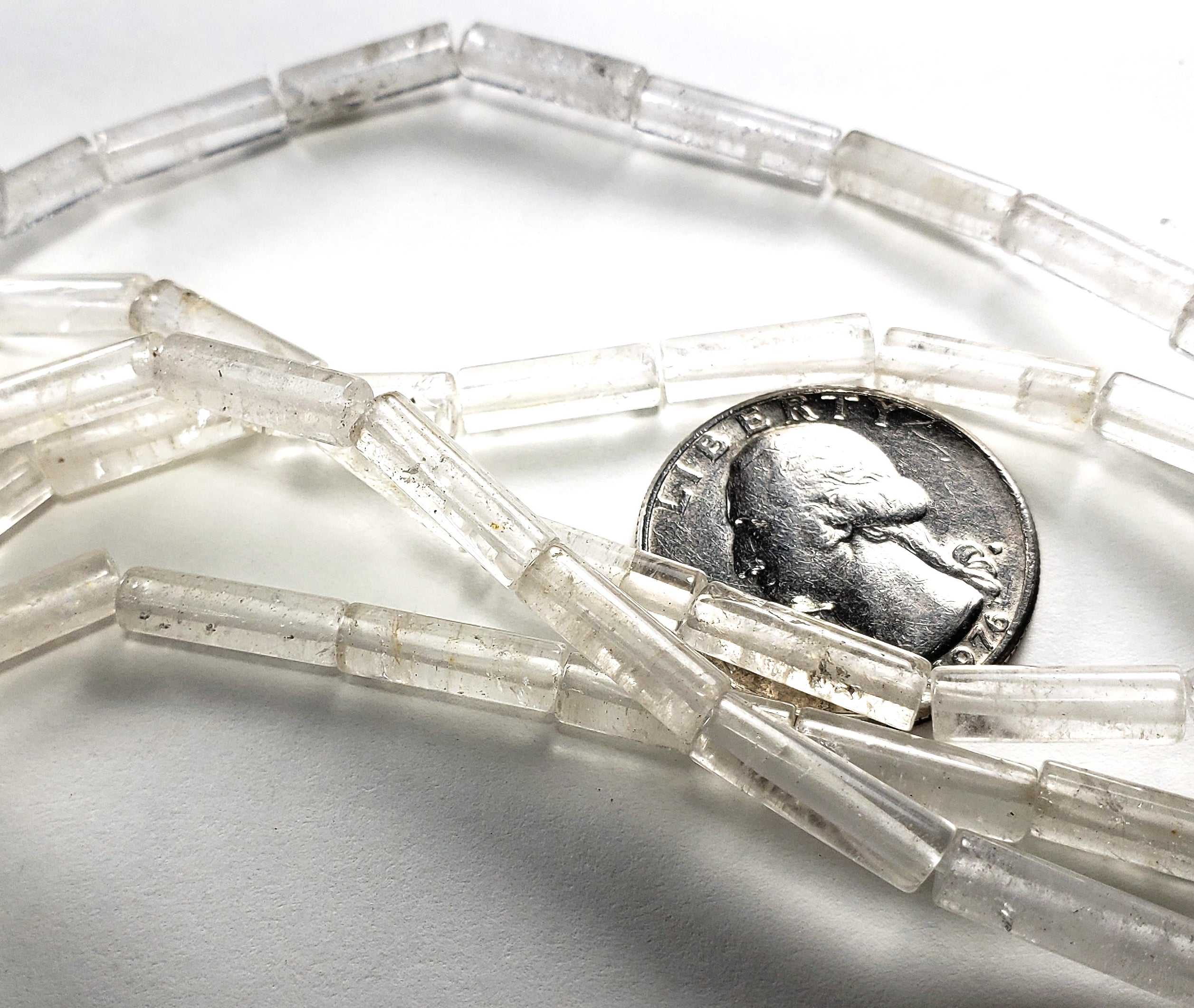 13x4mm Crystal Quartz Tube Gemstone Beads 8-Inch Strand