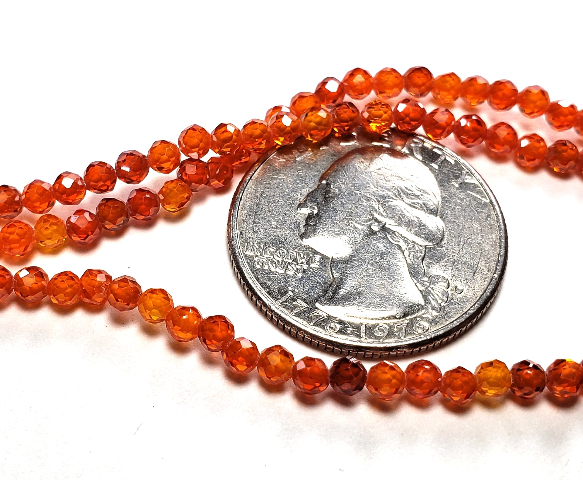 3mm Orange Red Cubic Zirconia Faceted Round Gemstone Beads 8-Inch Strand