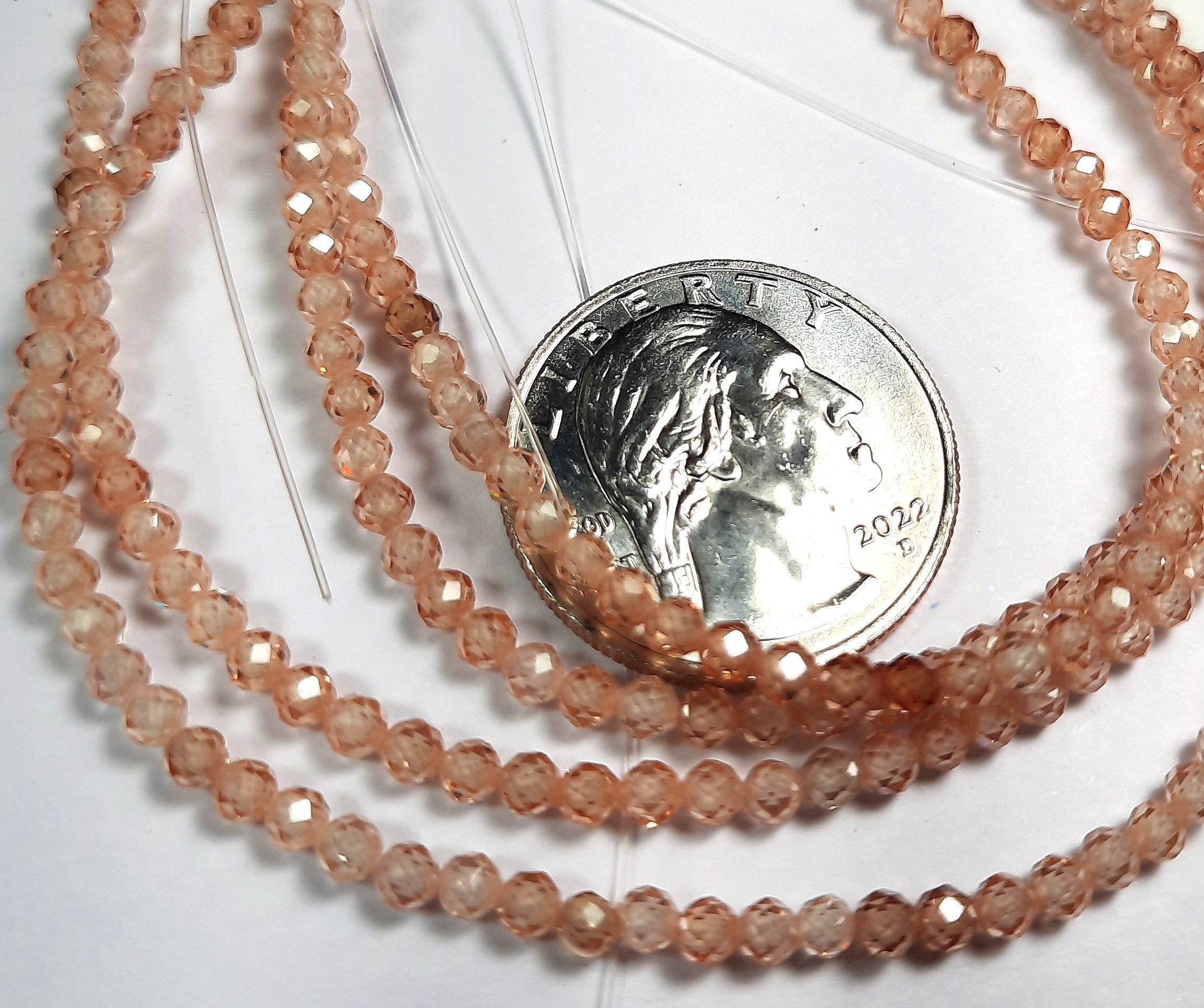 3mm Cubic Zirconia Champagne Faceted Round Gemstone Beads 8-Inch Strand