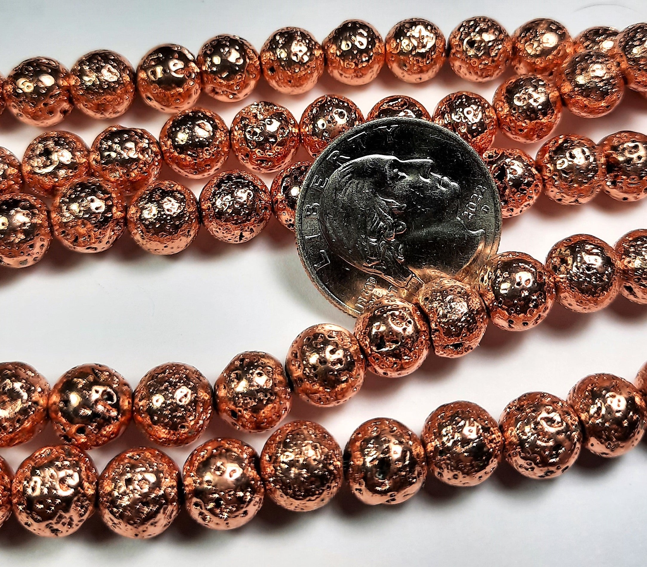 8mm Rose Gold Lava Beads Round Gemstone Beads 8-Inch Strand