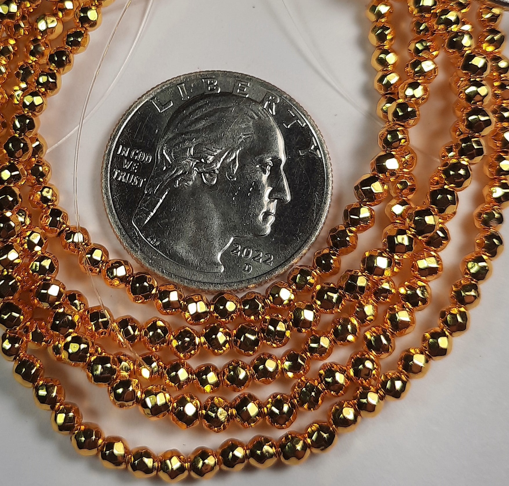 3mm Gold Plated Hematite Faceted Round Gemstone Beads 8-Inch Strand