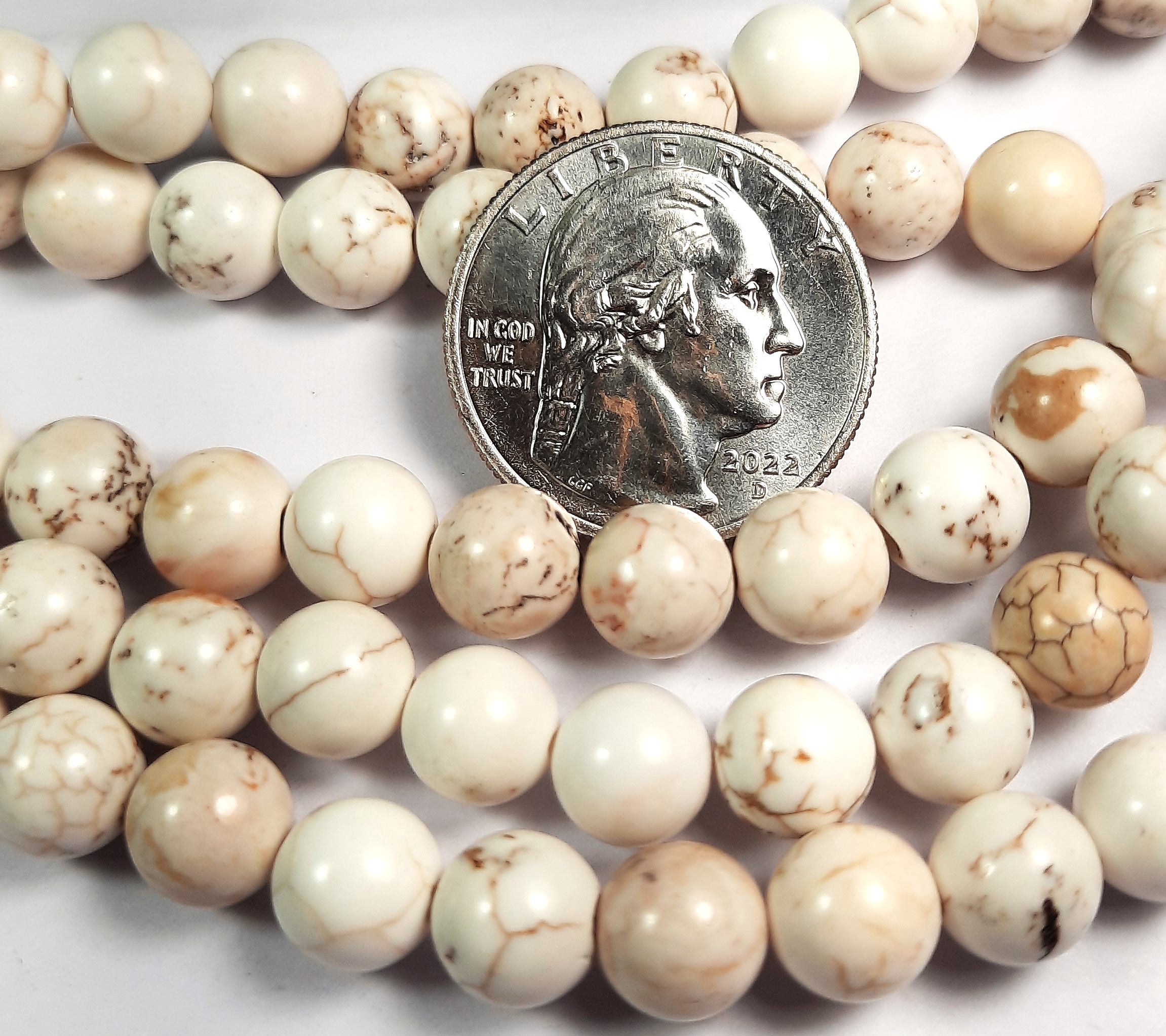 8mm White Magnesite Stabilized Round Gemstone Beads 8-inch Strand