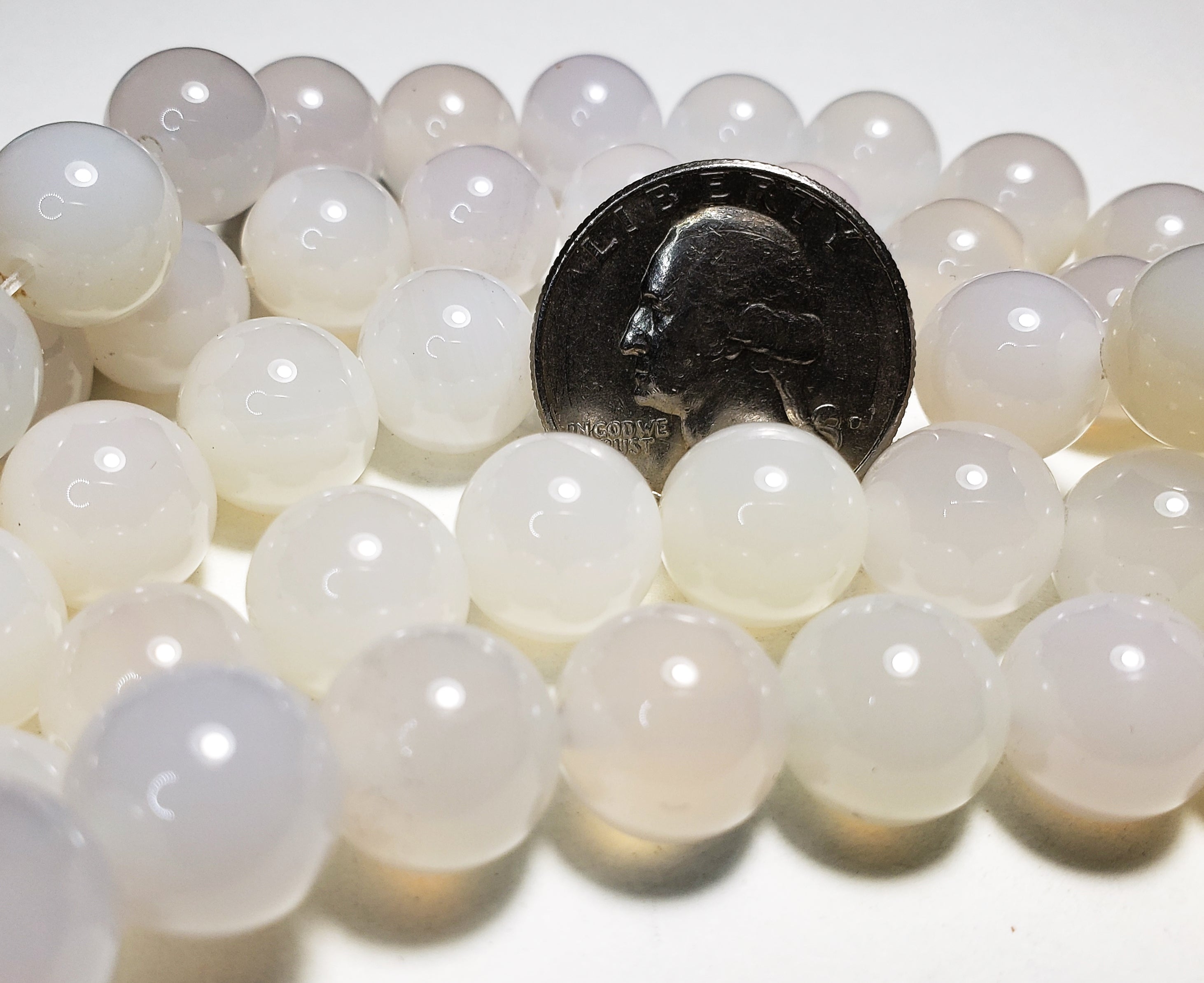 12mm White Agate Round Gemstone Beads 8-Inch Strand
