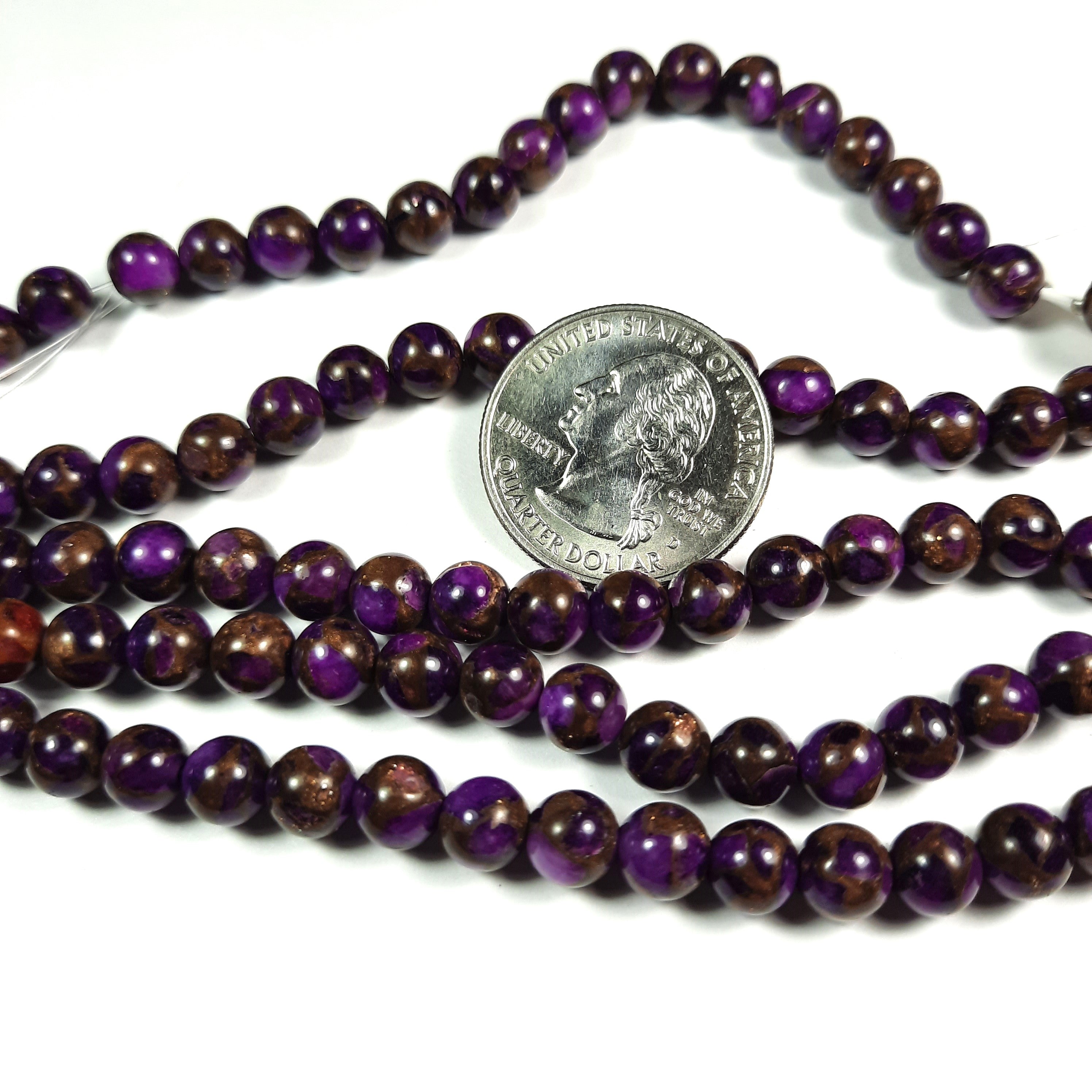 6mm Gold Purple Rainbow Stone Round Gemstone Beads 8-Inch Strand