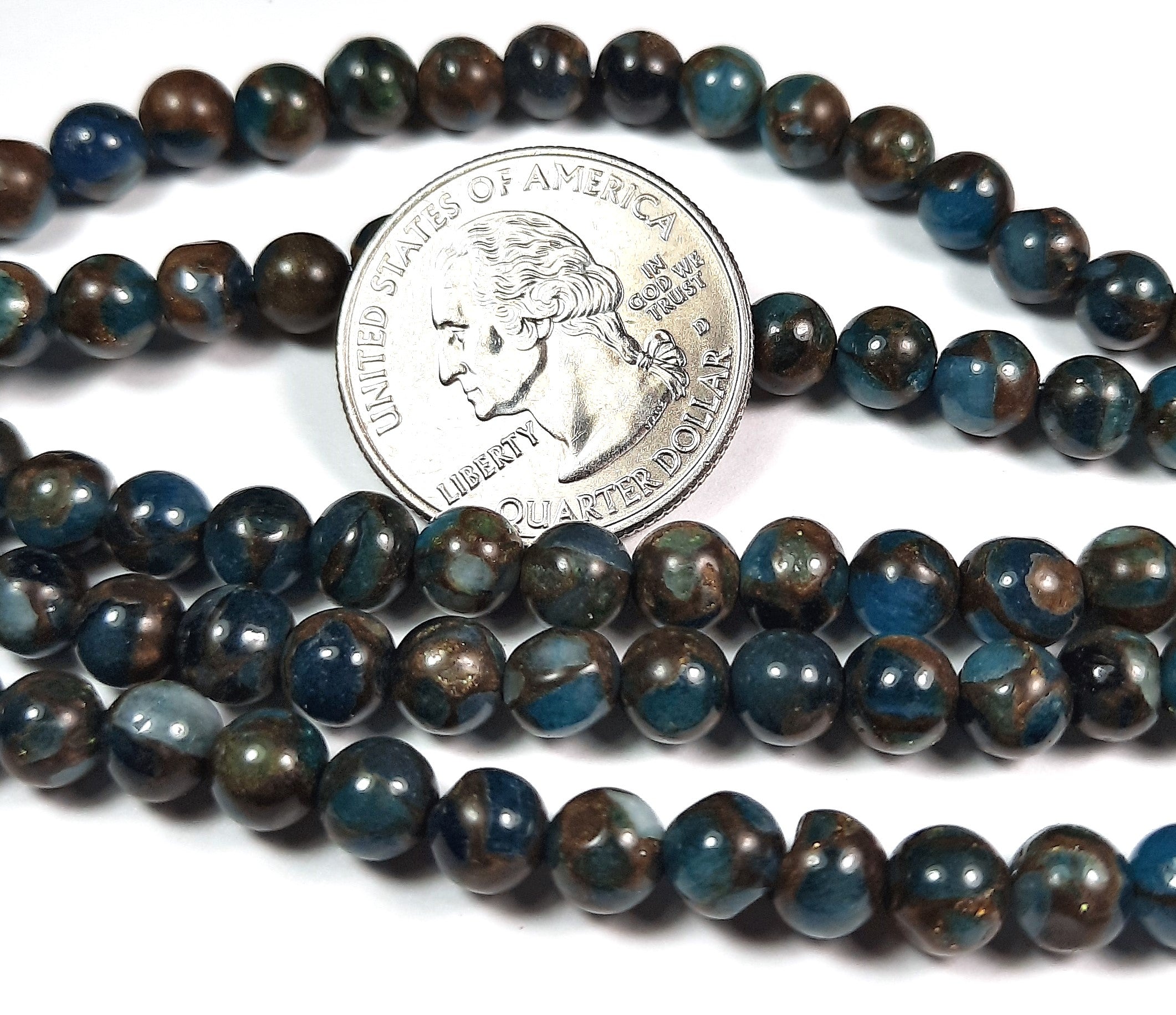 6mm Gold Aqua Blue Rainbow Stone Round Gemstone Beads 8-Inch Strand