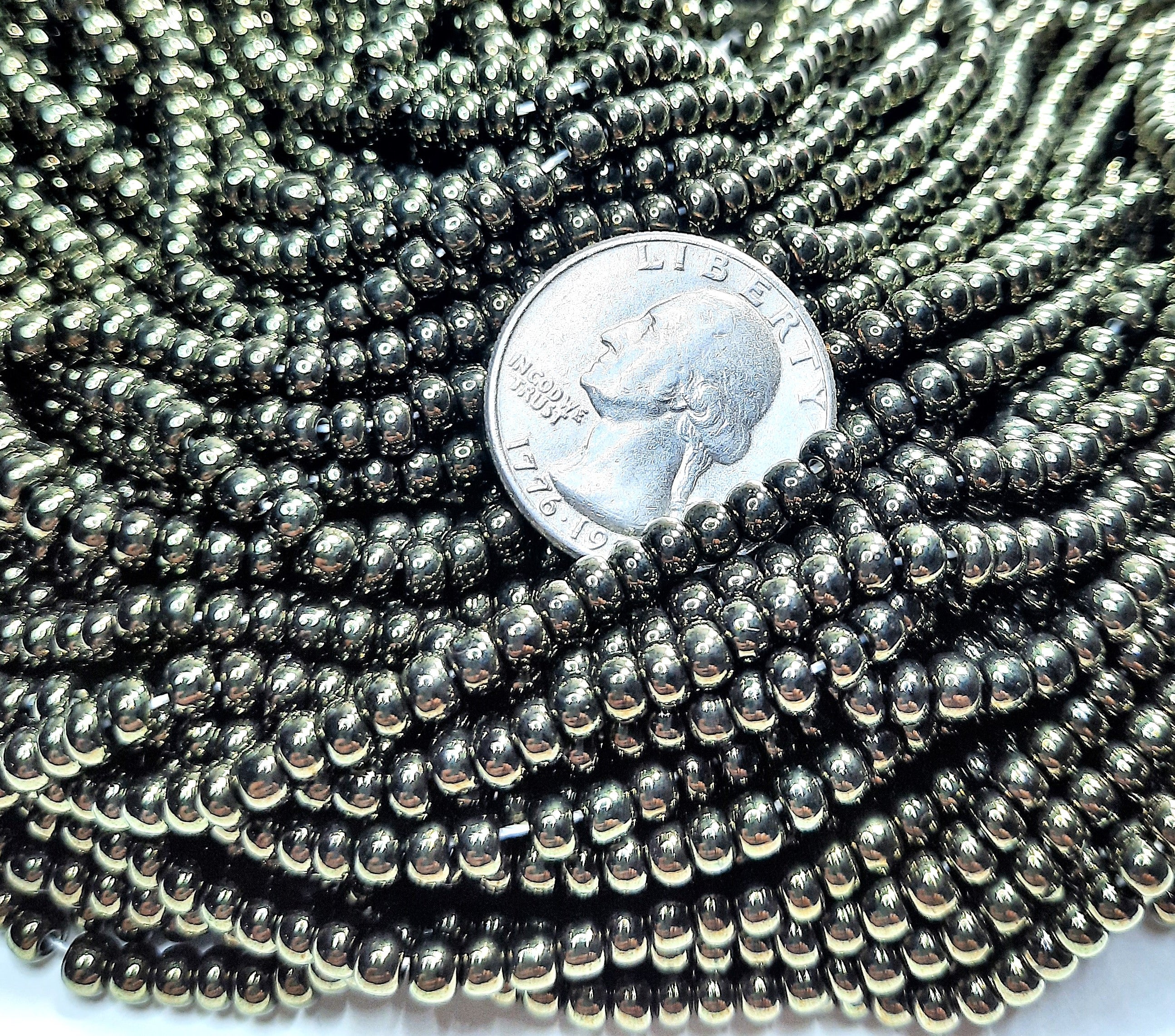 6/0 Metallic Green Czech Seed Beads Two Strands