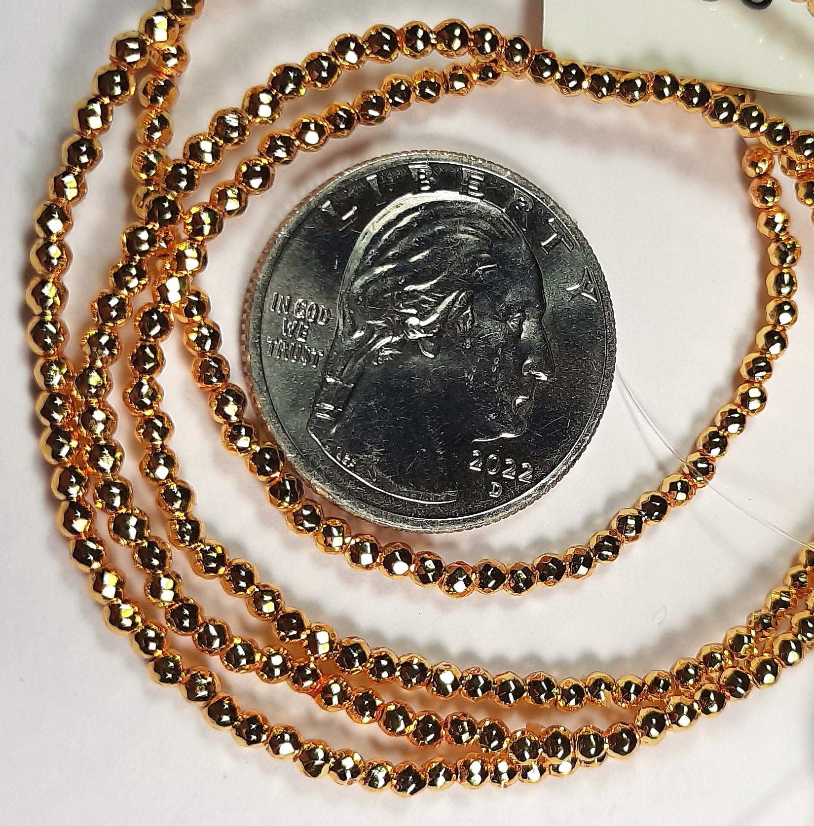 2mm Hematite Gold Plated Faceted Round Gemstone Beads 8-Inch Strand