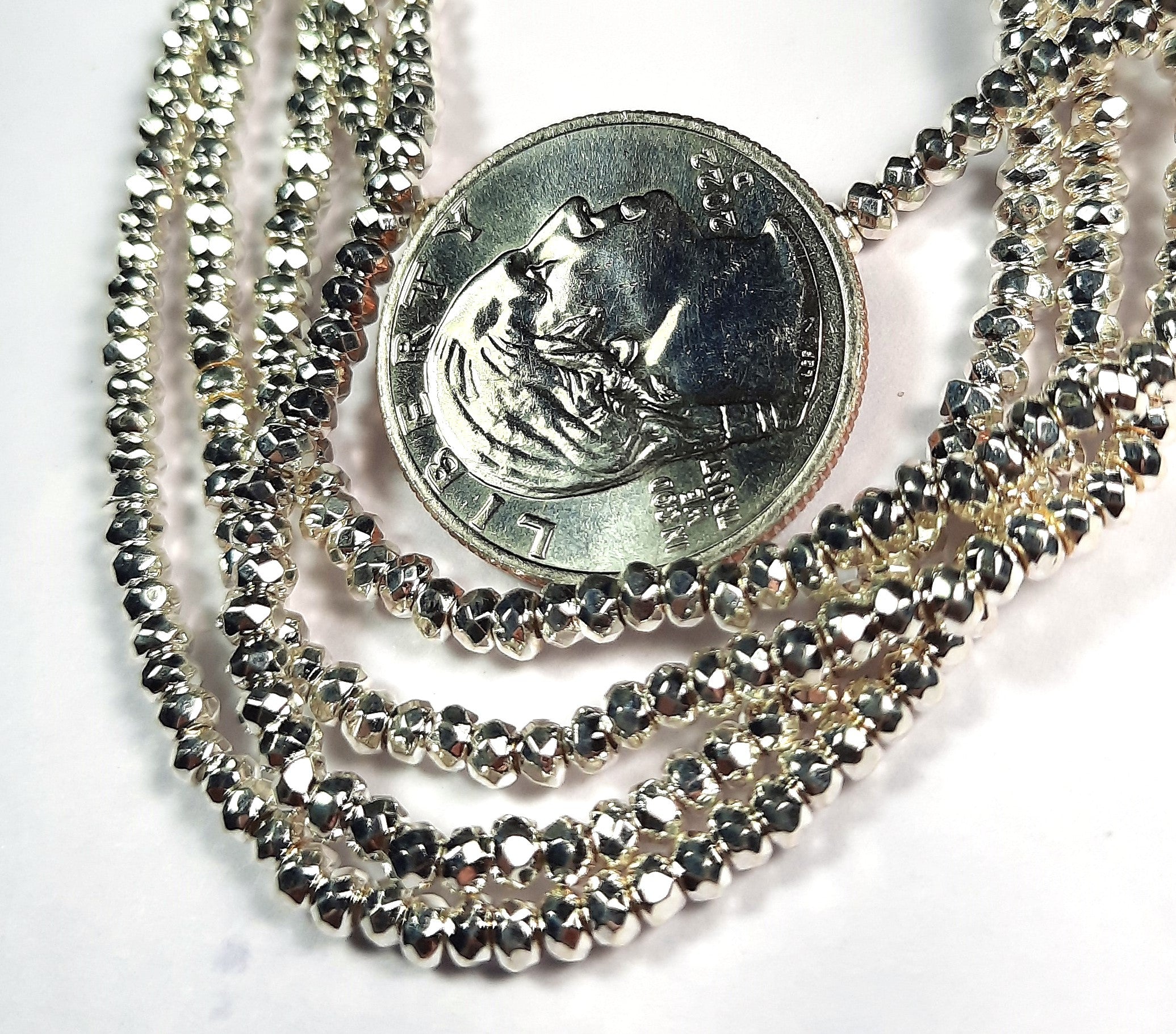 3x2mm Hematite Silver Plated Faceted Rondelle Gemstone Beads 8-Inch Strand