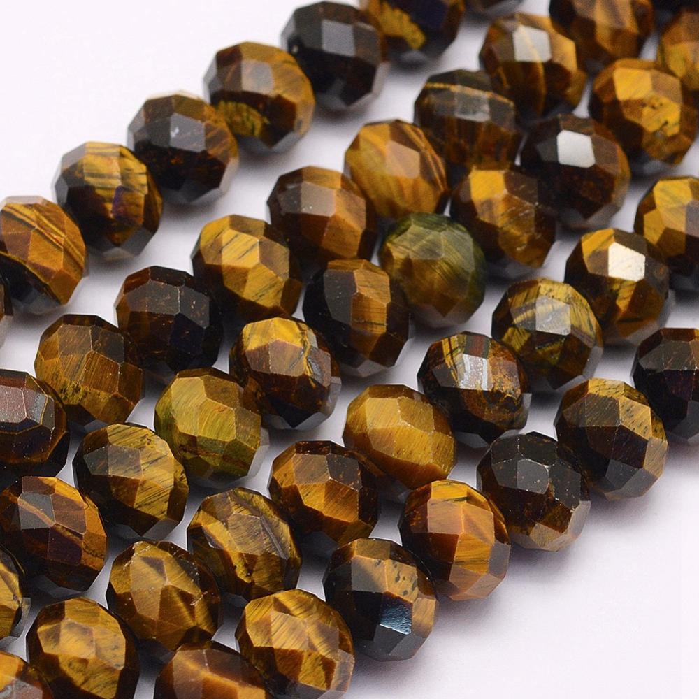8x5mm Faceted Rondelle Yellow Tiger Eye Beads 10ct