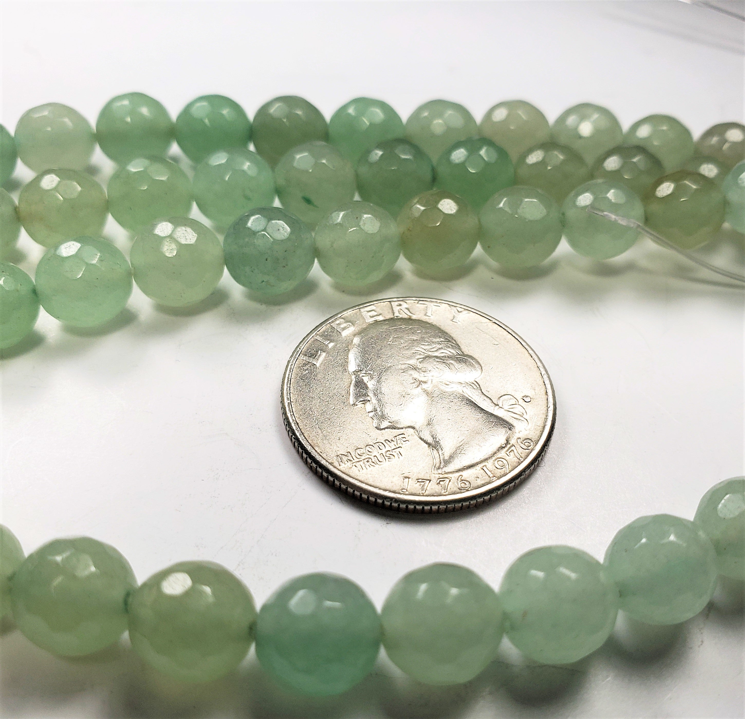 8mm Green Aventurine Faceted Round Gemstone Beads 8-inch Strand