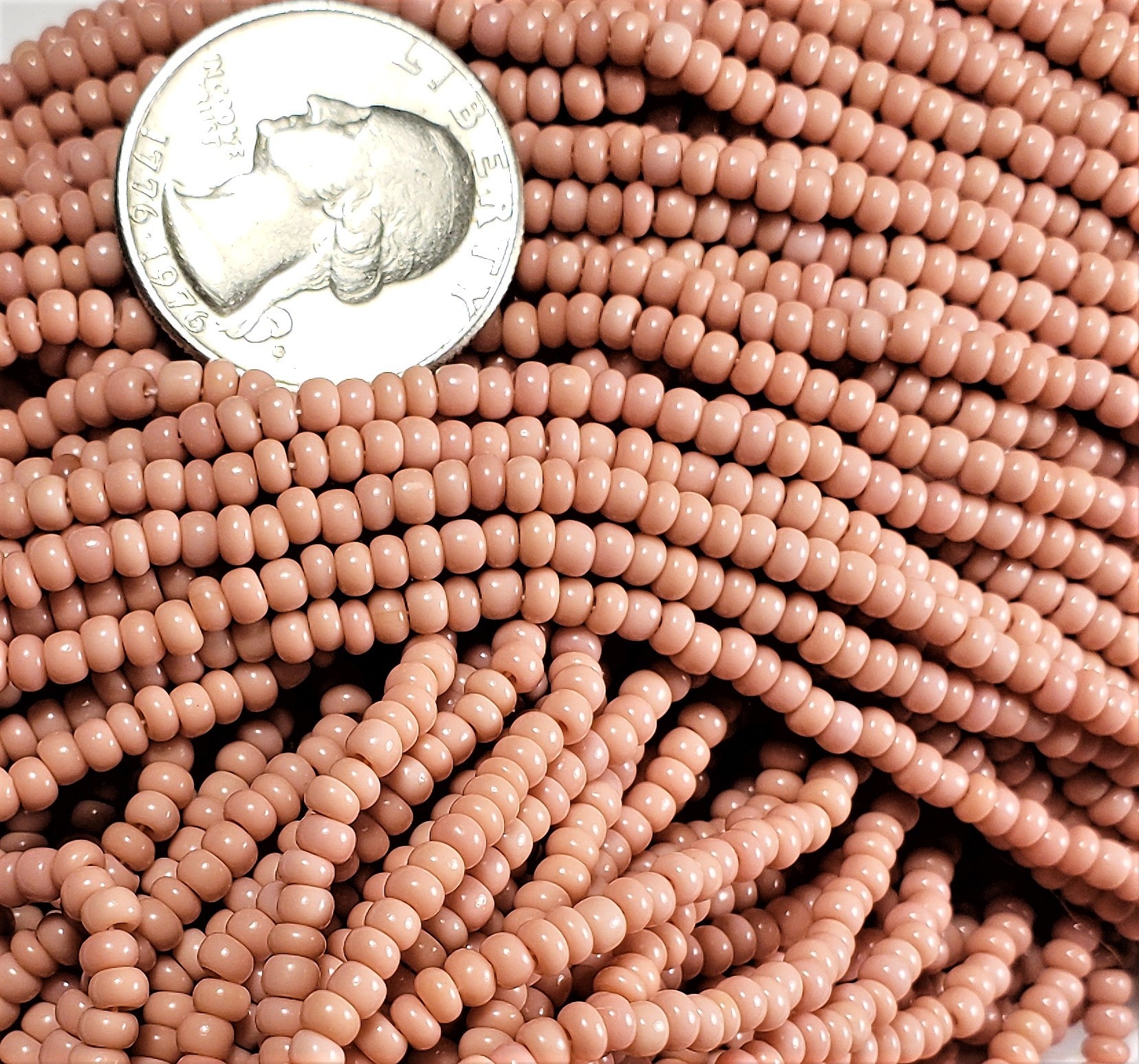 8/0 Pink Opaque Strung Czech Seed Beads Half Hank