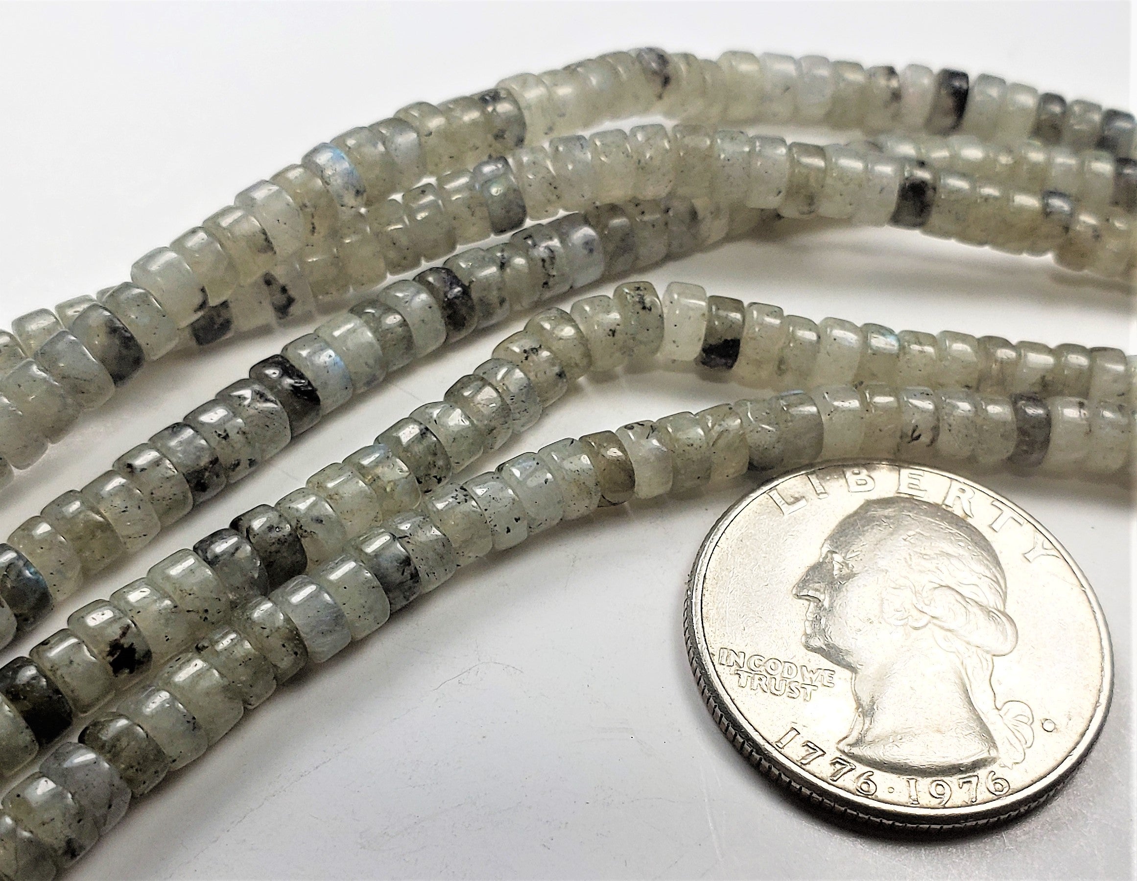 4x2mm Chinese Labradorite Heishi Button Gemstone Beads 8-inch Strand