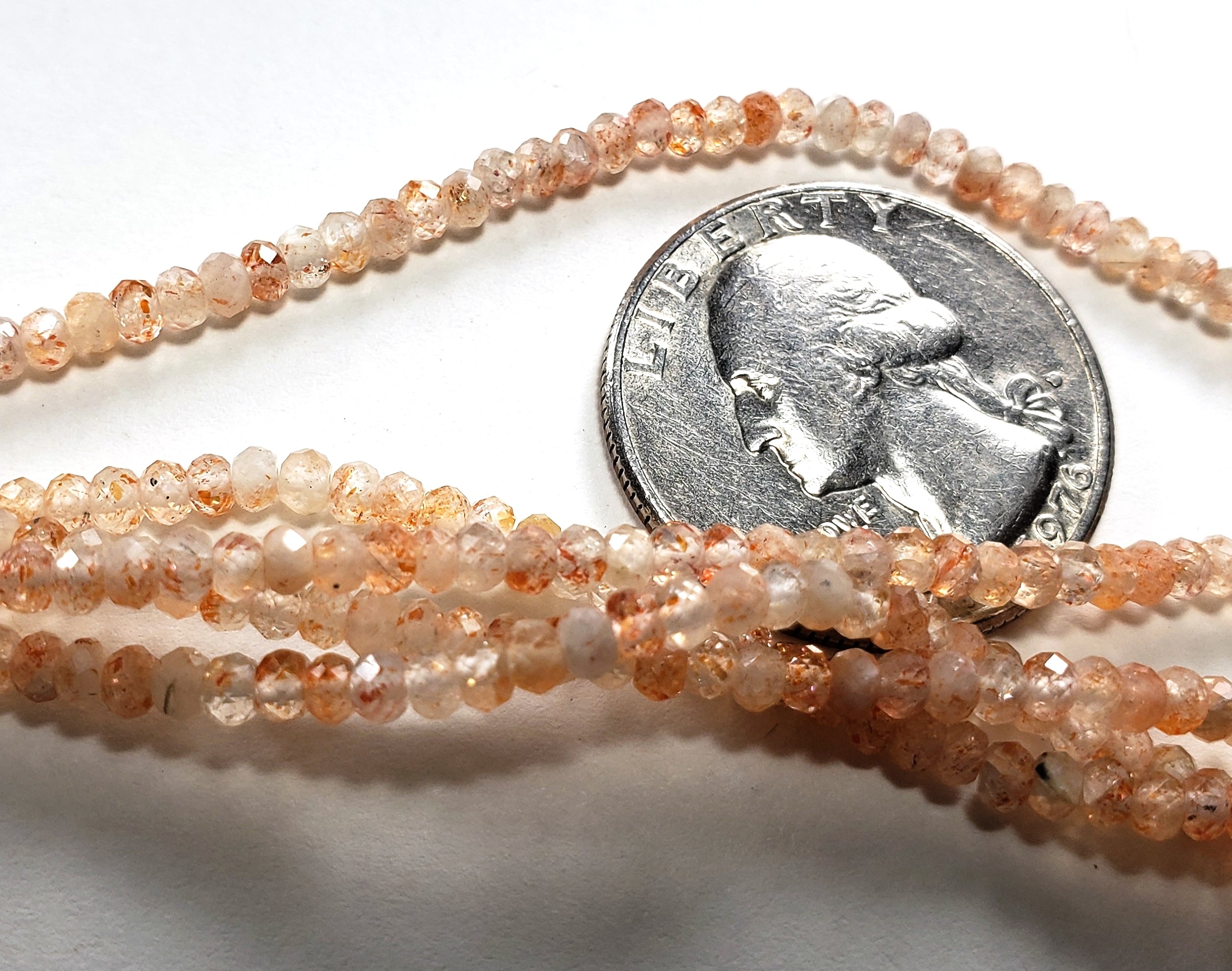3x2mm Sunstone Gold Dot Faceted Rondelle Gemstone Beads 8-Inch Strand