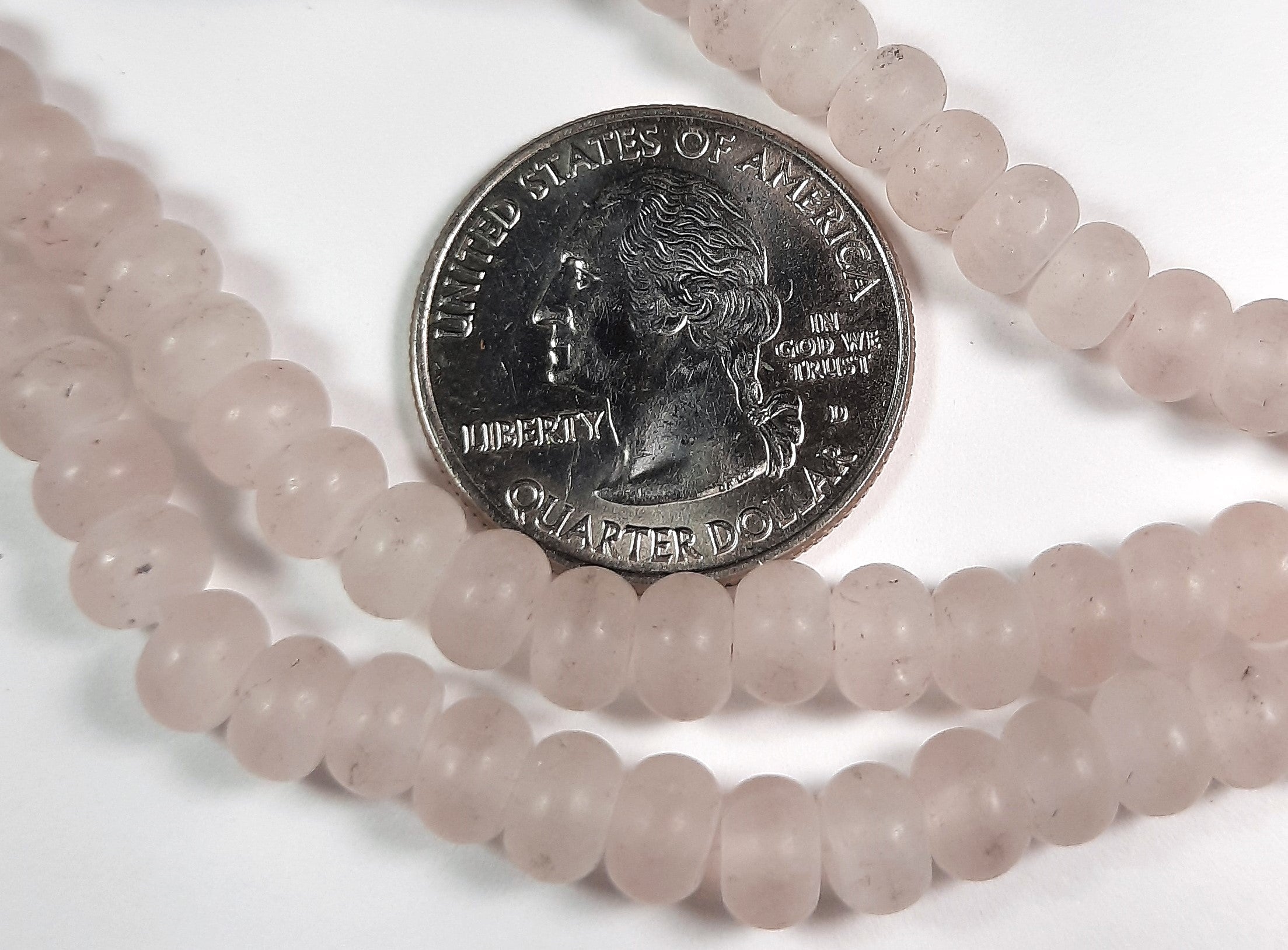 6x4mm Matte Rose Quartz Smooth Rondelle Gemstone Beads 8-Inch Strand