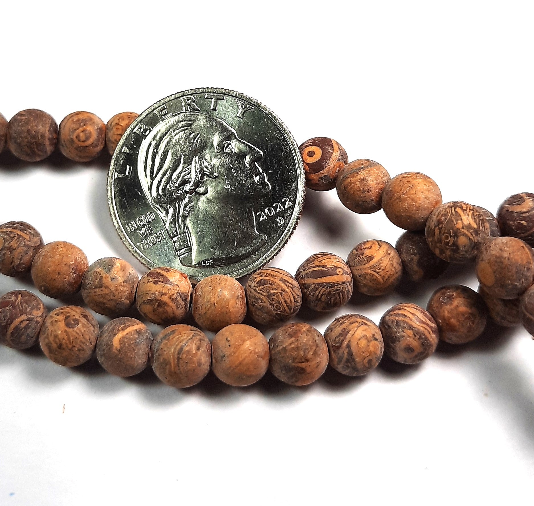 6mm Matte Golden South Jade Round Gemstone Beads 8-Inch Strand