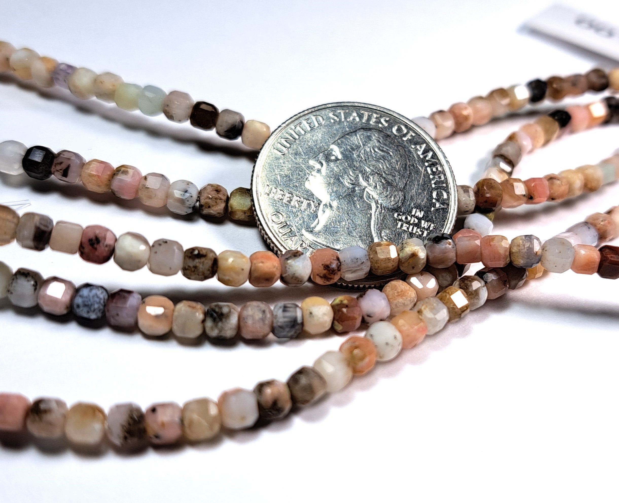 3mm Pink Opal Faceted Cube Gemstone Beads 8-Inch Strand