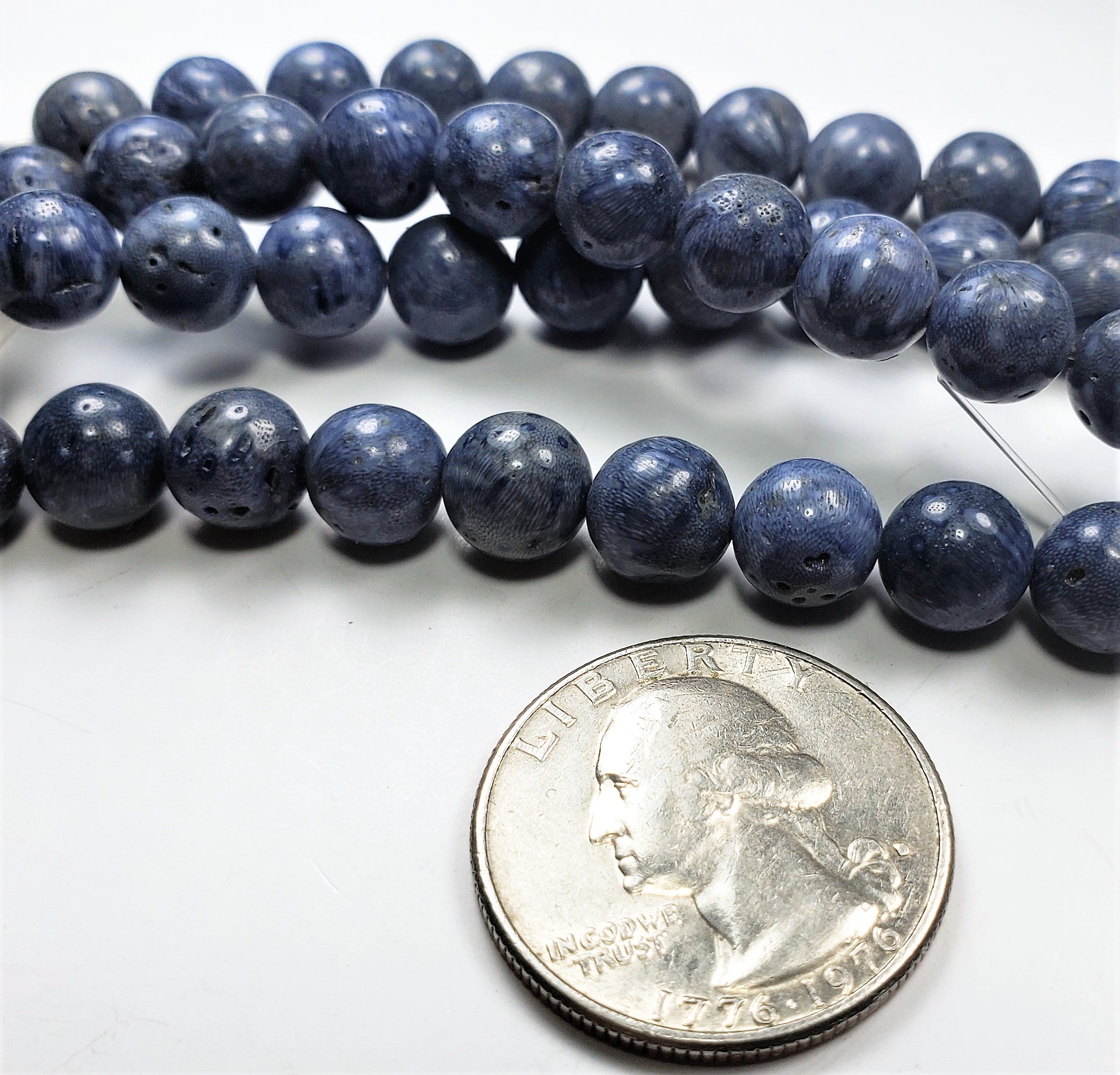 8mm Blue Coral Round Gemstone Beads 8-inch Strand