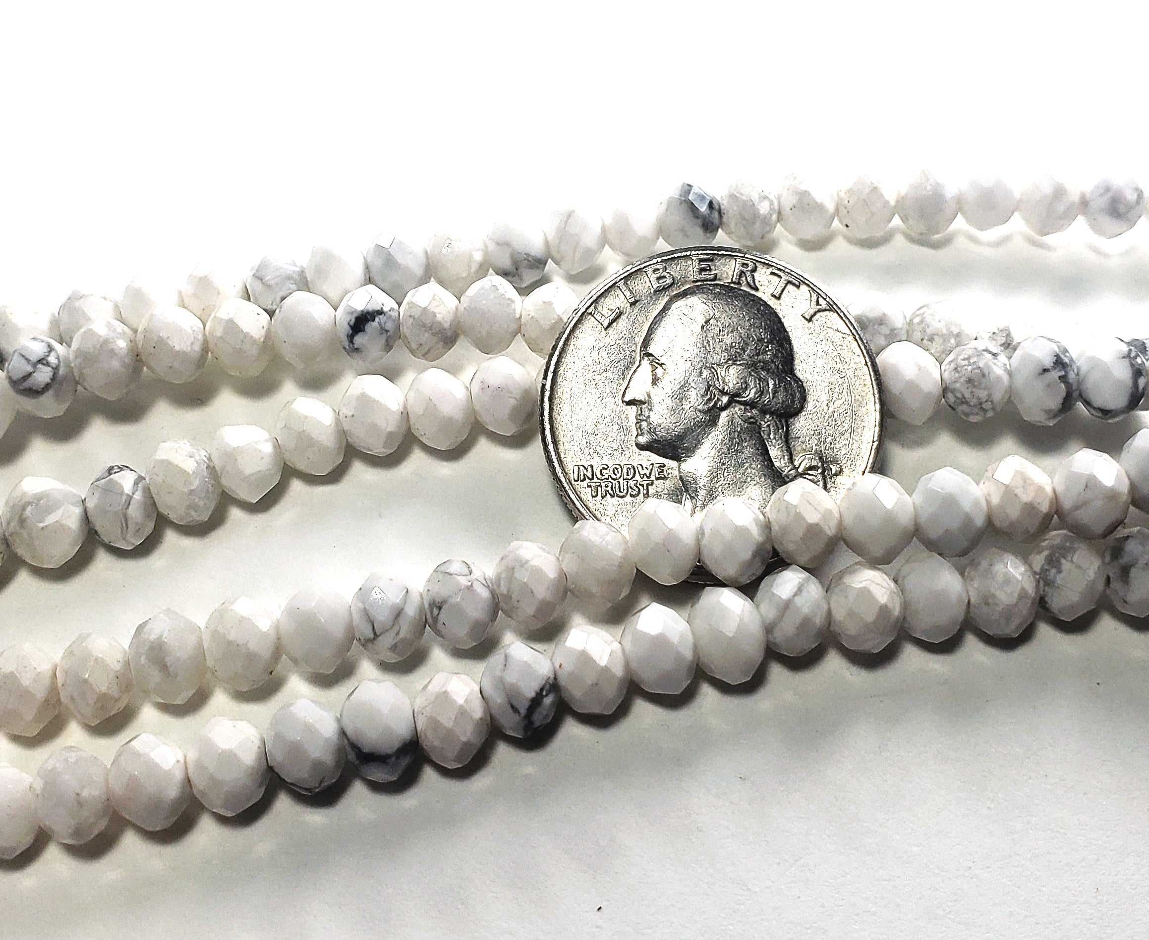 6x4mm White Howlite Faceted Rondelle Gemstone Beads 8-Inch Strand