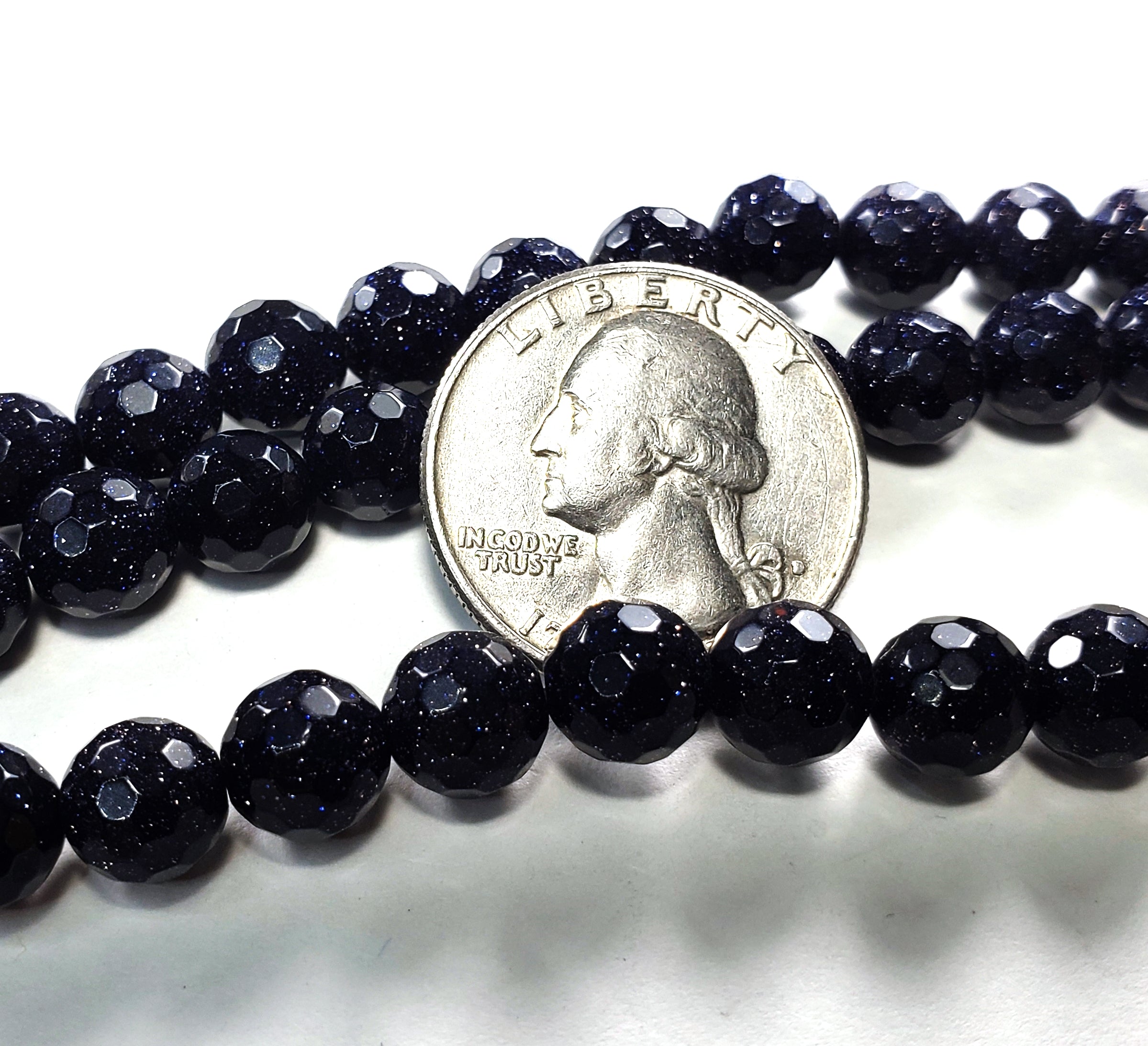 8mm Blue Goldstone Faceted Round Gemstone Beads 8-Inch Strand