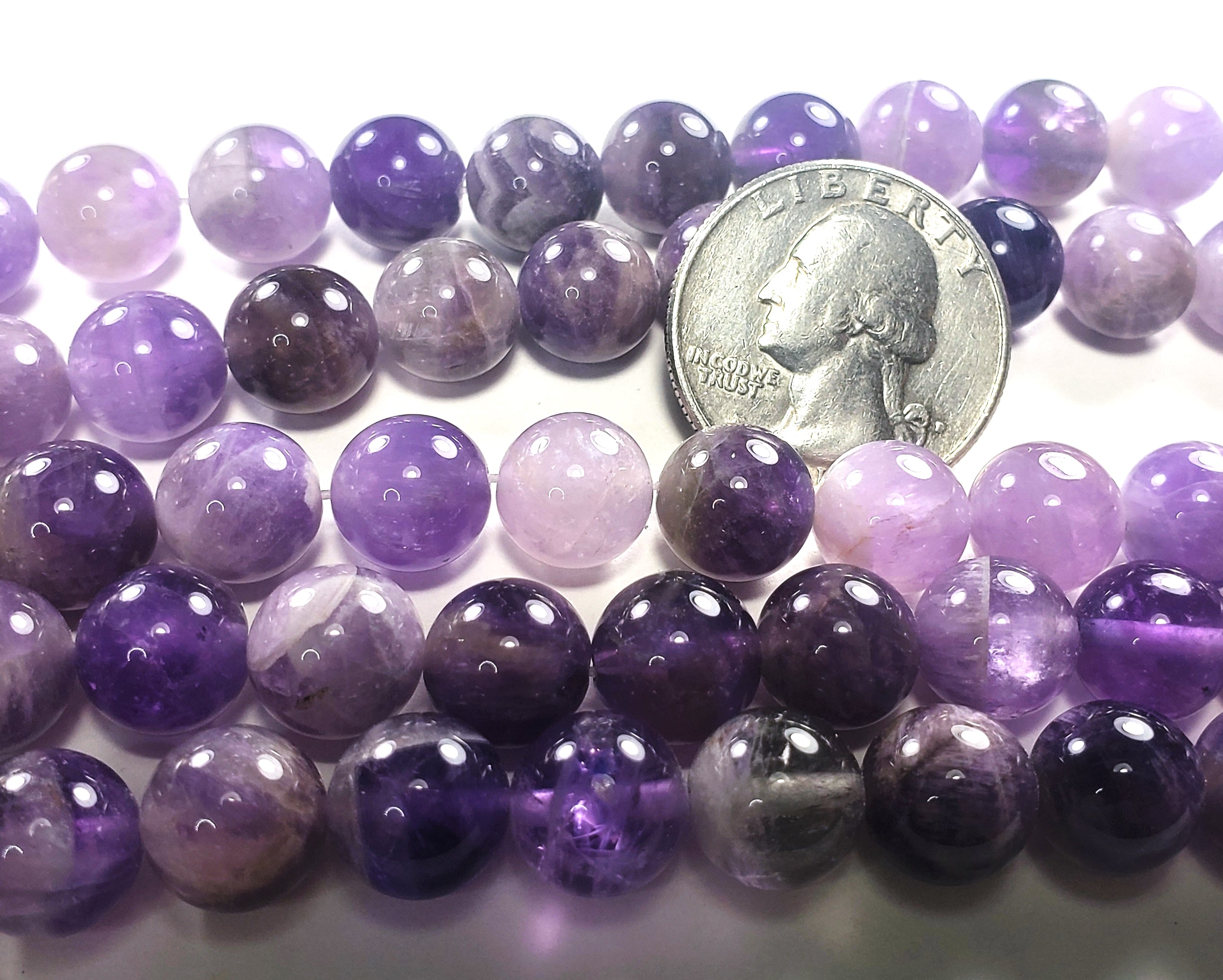 10mm Dog Teeth Amethyst Round Gemstone Beads 8-Inch Strand