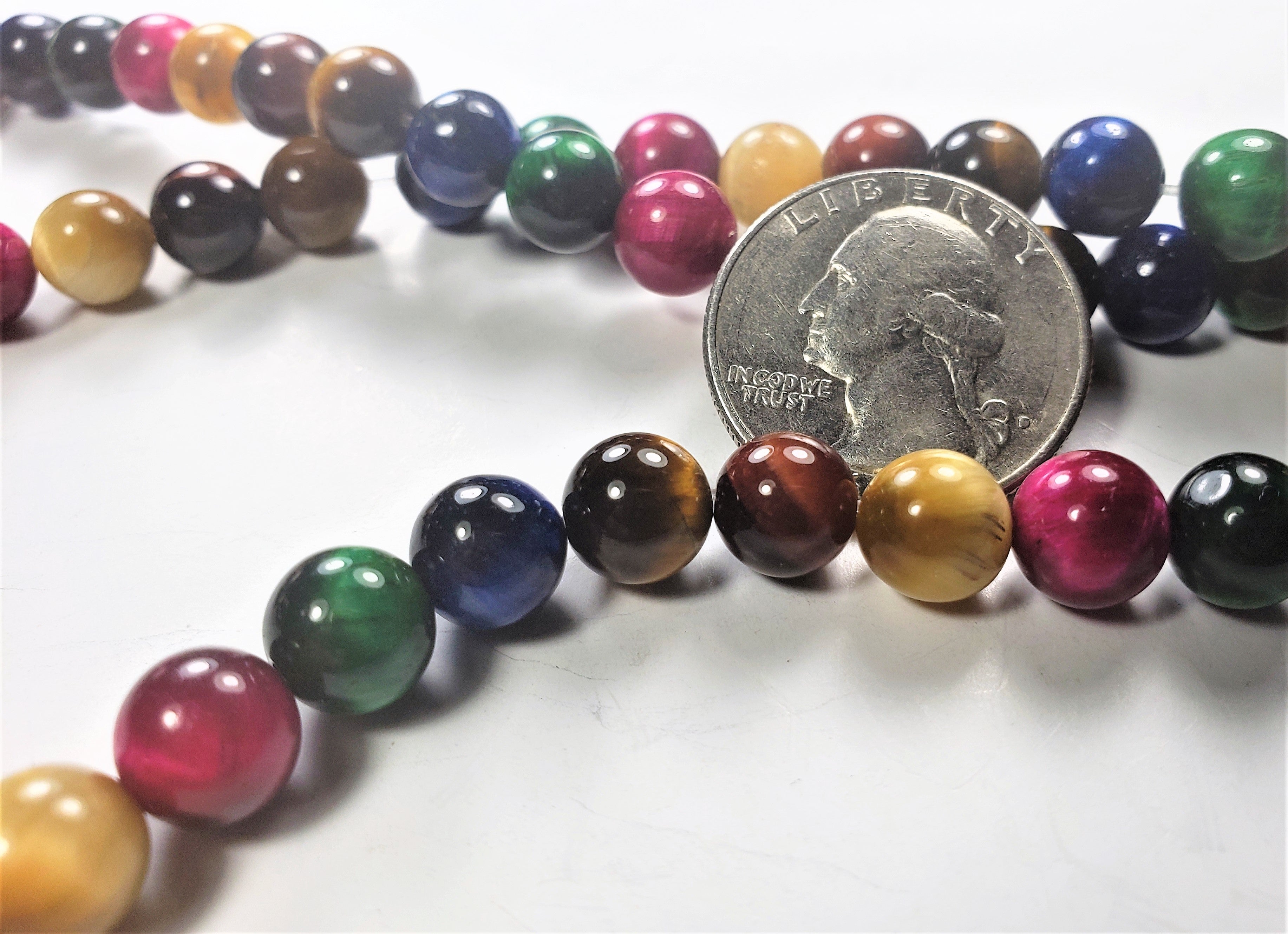8mm Rainbow Tiger's Eye Round Gemstone Beads 8-inch Strand