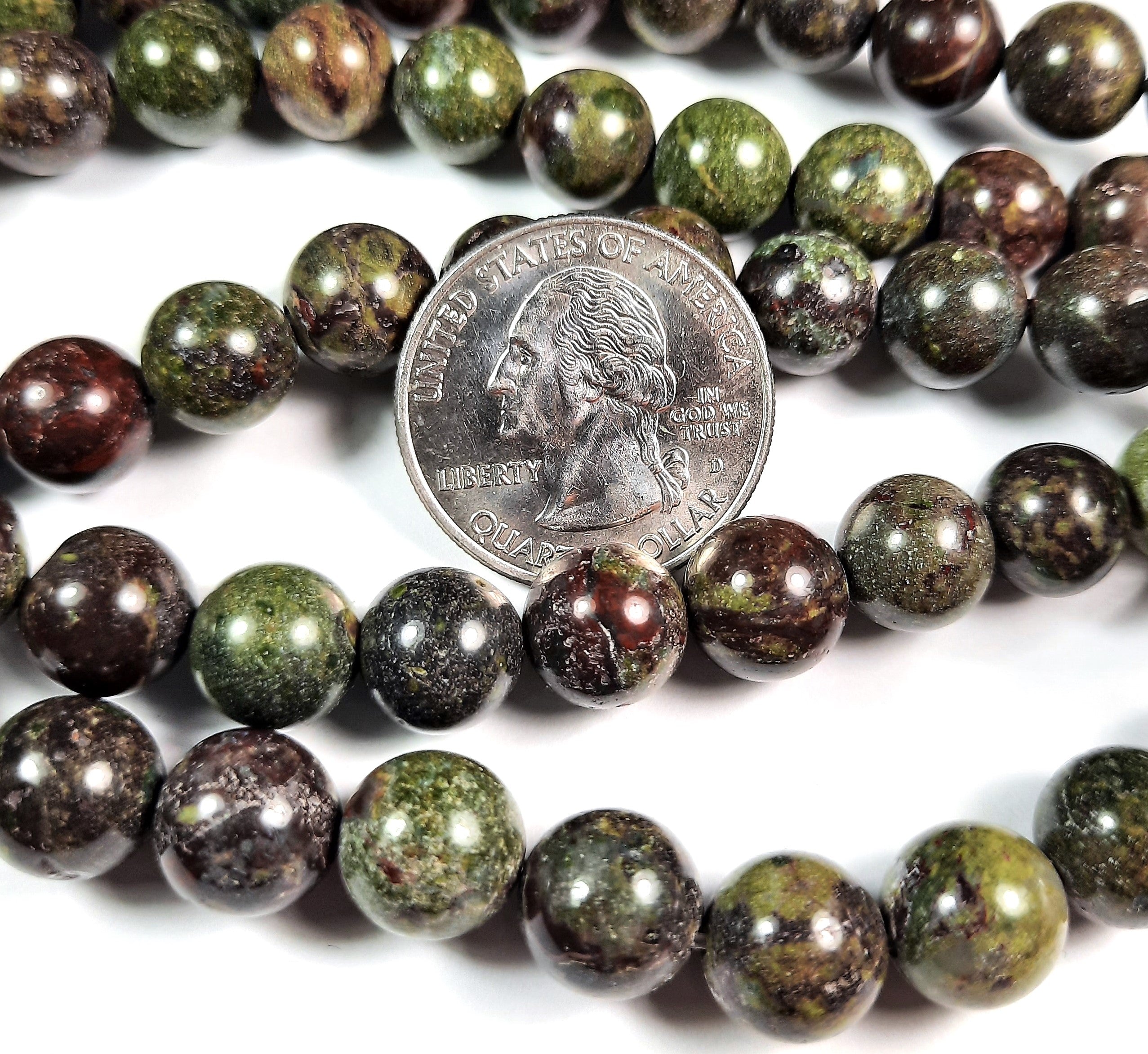 10mm Dragon Blood Jasper Round Gemstone Beads 8-Inch Strand