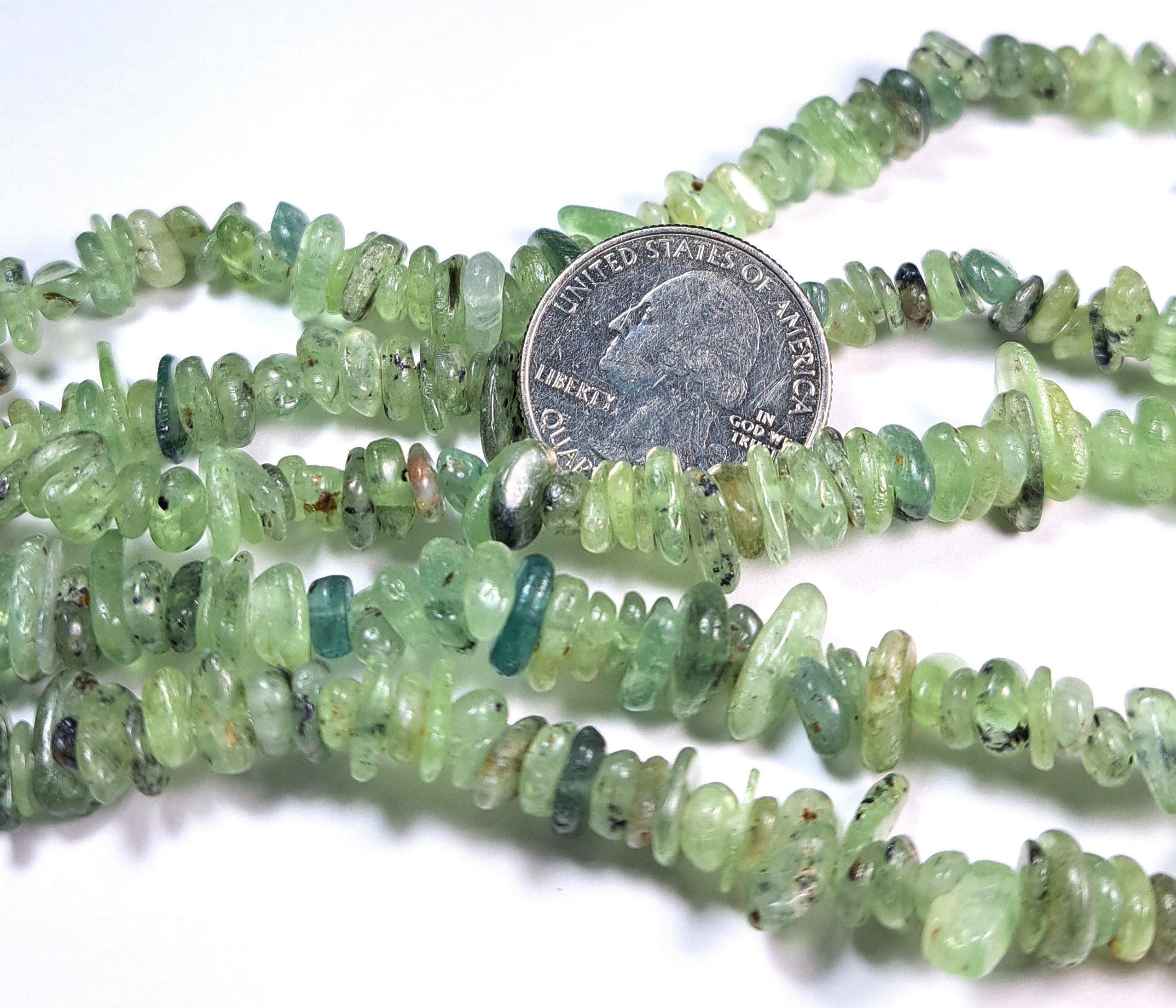 8x5mm Prehnite Chip Gemstone Beads 8-Inch Strand